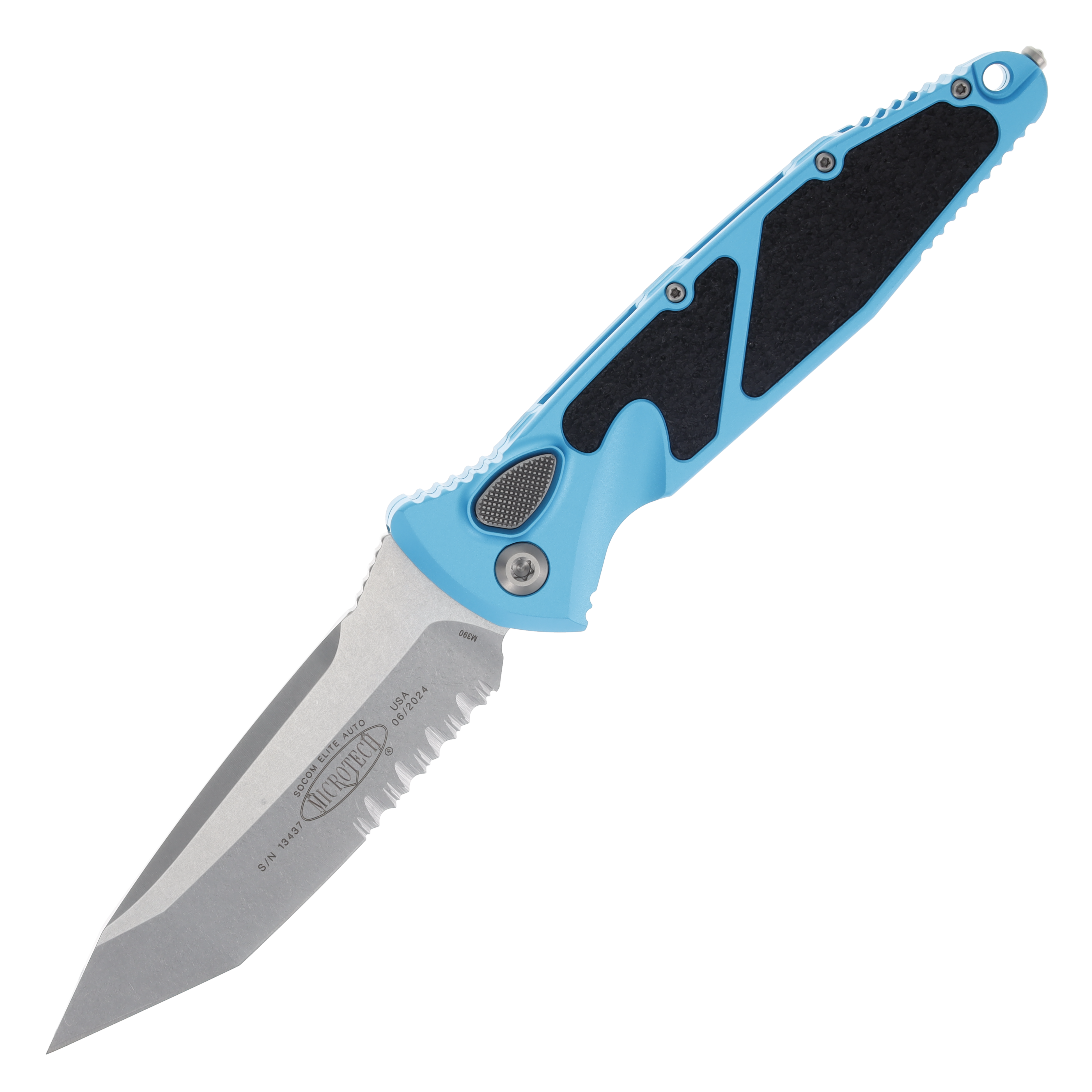 Microtech Socom Elite T/E Auto Knife Turquoise 4in Stonewash Part Serrated Blade AUMT161A11TQ View 1