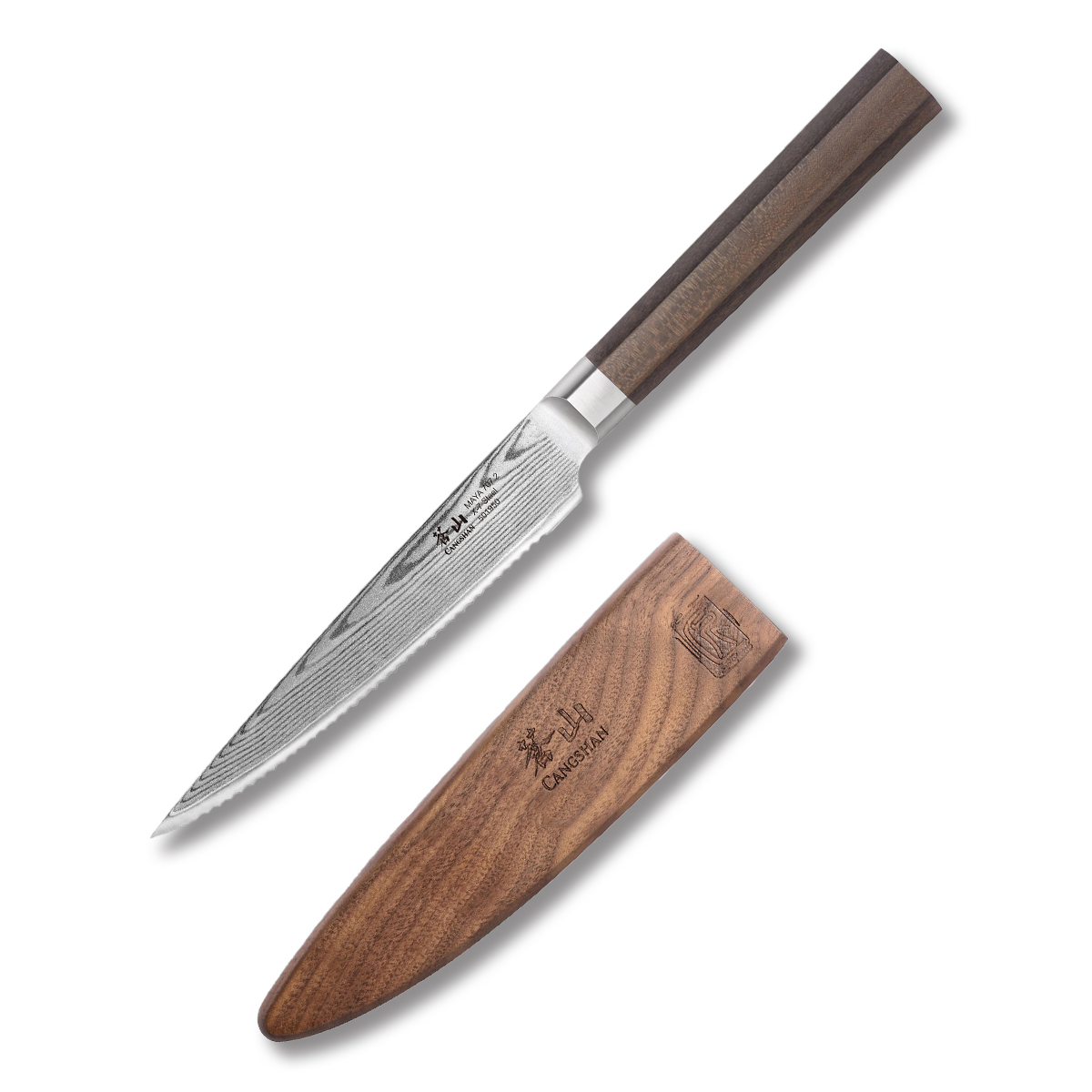 Cangshan Maya Series Kitchen Prep Knife 5in Plain Edge Utility With Sheath 505514 View 1