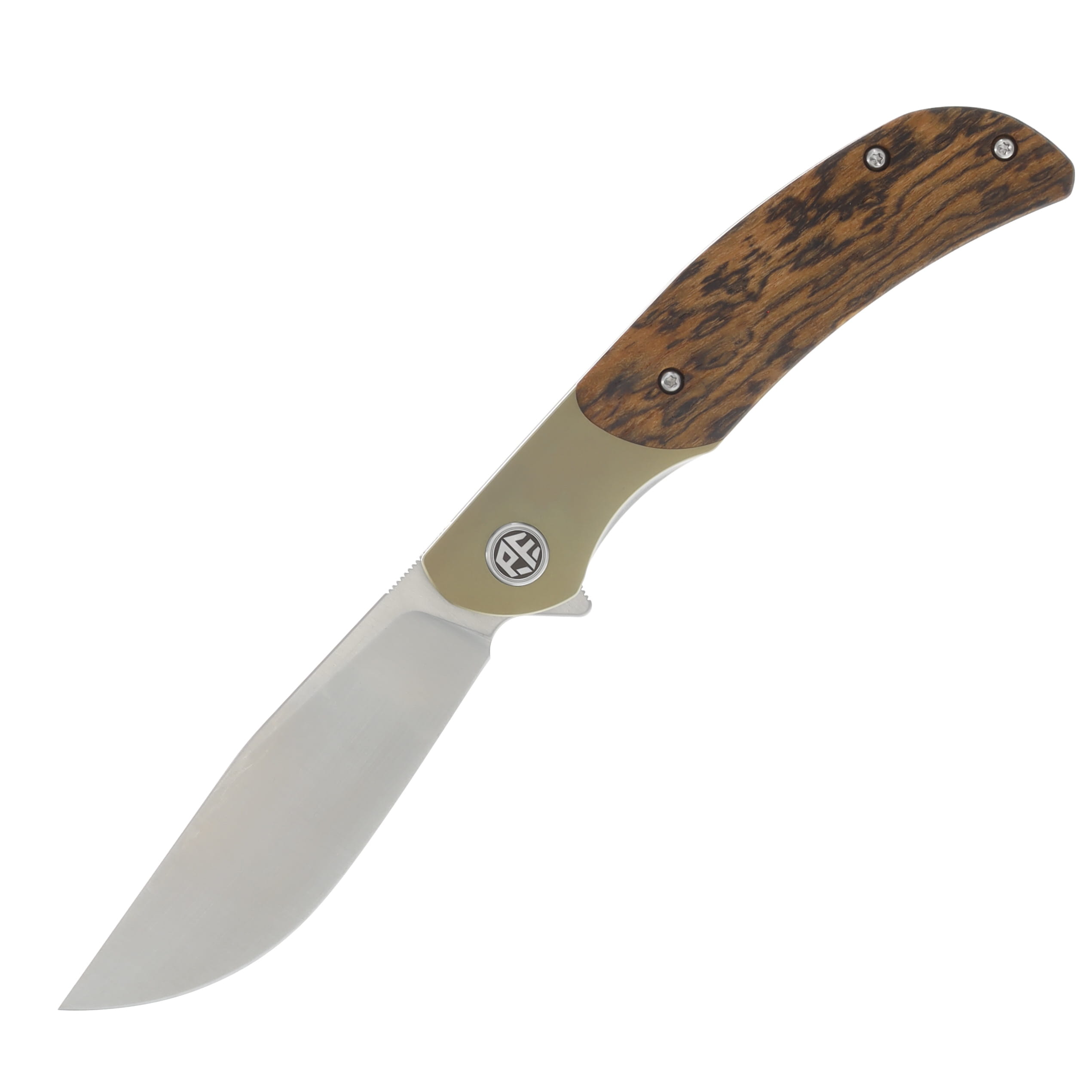 Petrified Fish Hourglass Sandalwood 3.54 Inch Plain Satin Drop Point PFP09SAWO View 1