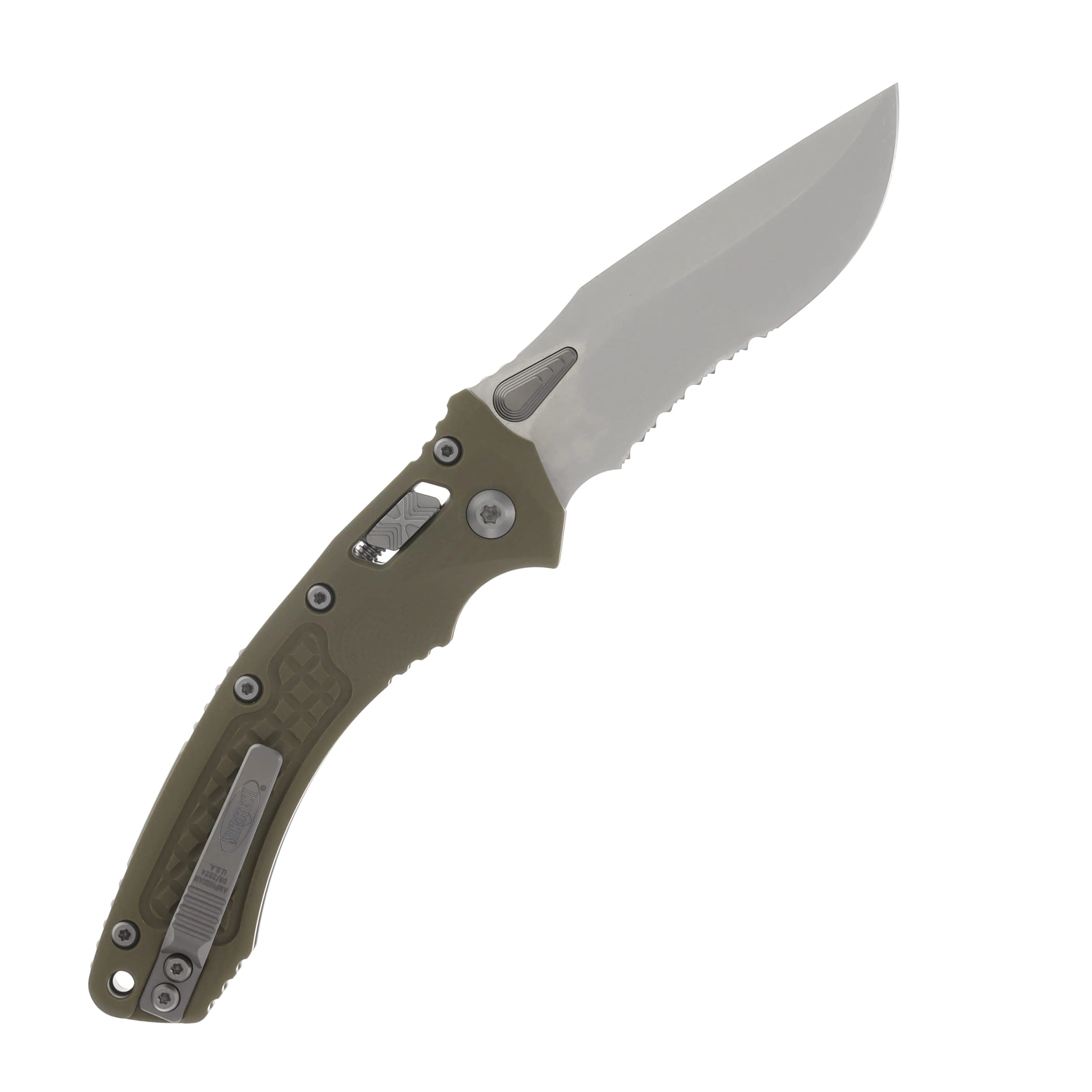 Microtech Amphibian RAM-LOK Frag G10 OD Green 3.87in Stonewash Part Serrated Clip Point MT137RL11FRGTOD View 2