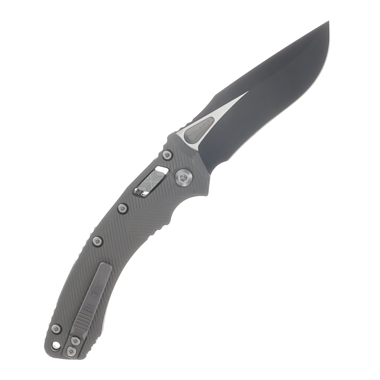 Microtech Amphibian RAM-LOK Fluted Natural Clear Aluminum 3.87in Black Clip Point Blade MT137RL1FLNC View 2