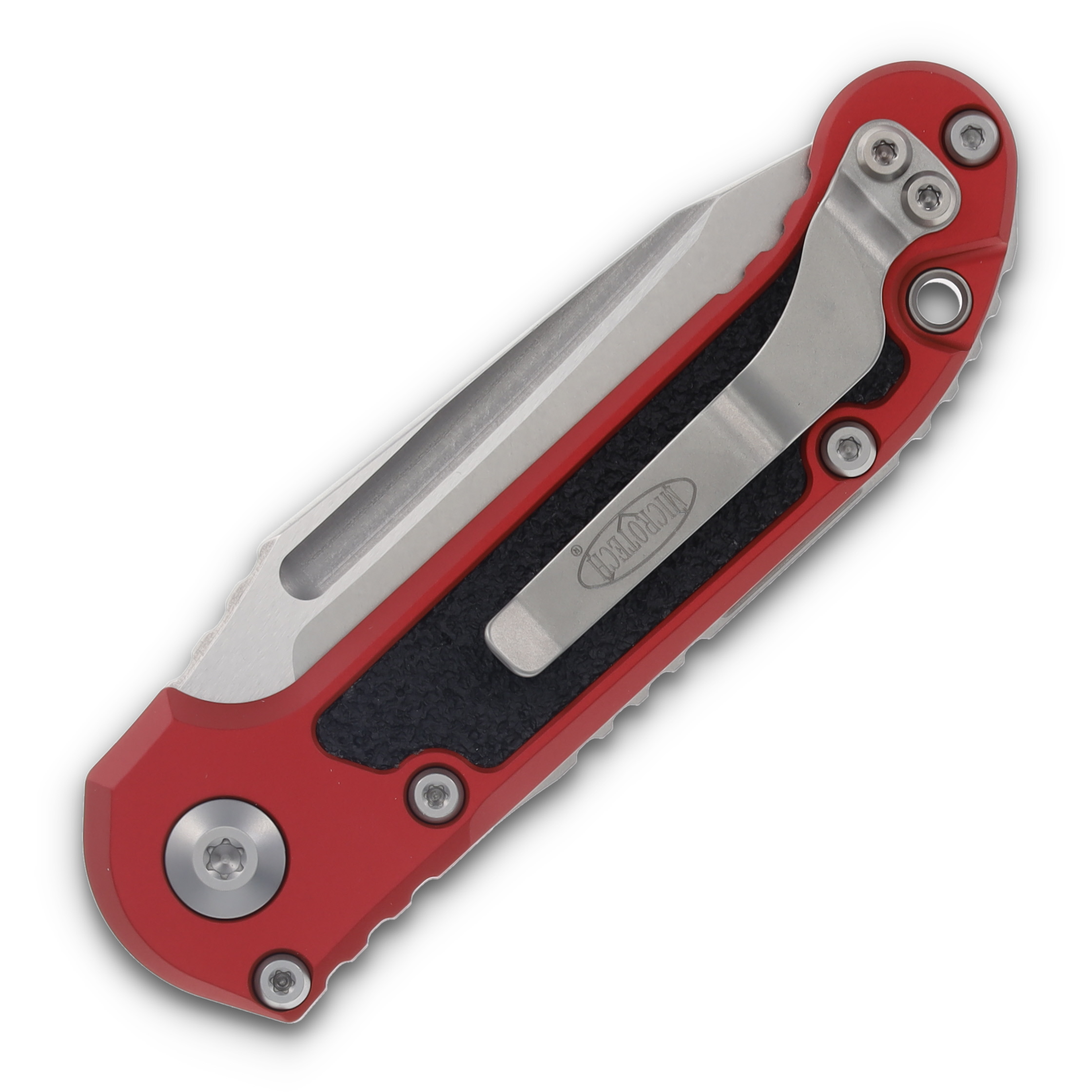 Microtech LUDT Gen III Red Auto Knife 3.5in P/S Stonewash Tanto Point AUMT113611RD View 2