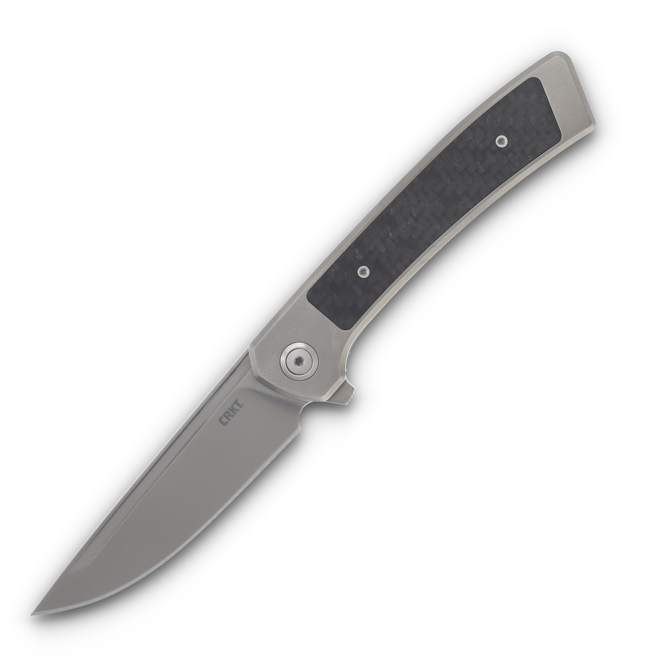 CRKT Q Folding Knife 3.19in Plain Titanium Carbon FIber Inlay CR7074 View 1