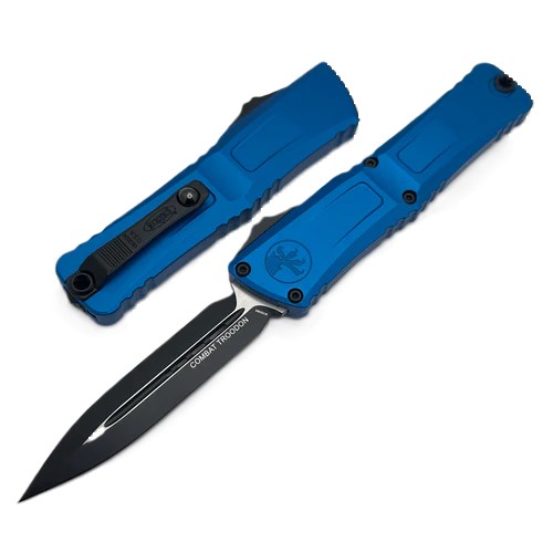 Microtech Auto OTF Combat Troodon D/E Gen III Blue 4.0in Black Dagger Blade AUMT11421BL View 1