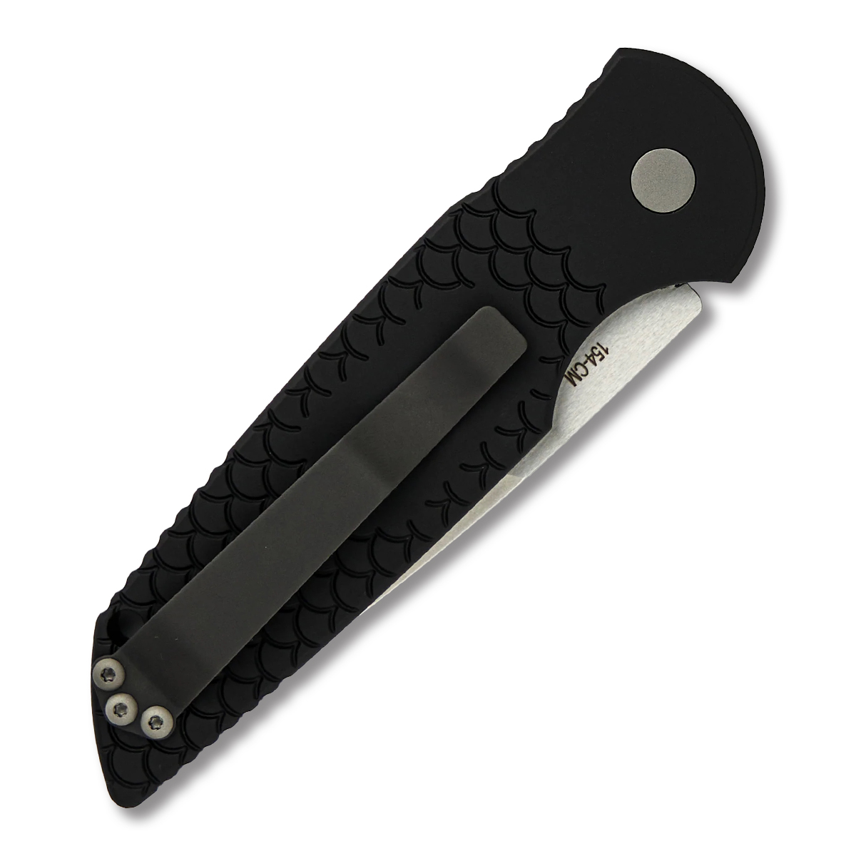 Pro Tech Auto Tactical Response  3 Stonewash Clip Point Blade Black Handle With Fish Scale Engraved Frame AUPTTR-3 X1 SW View 2