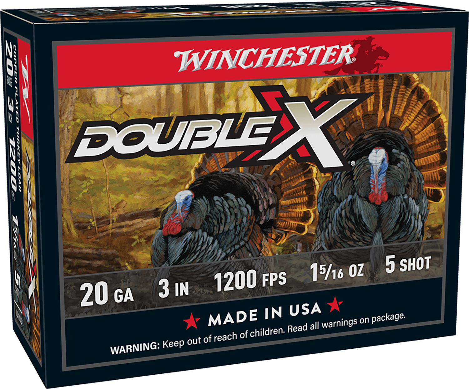 Winchester Double X Turkey 20 Gauge Shotshell 10 Rounds 3in 1-5/16oz #5 Shot Double X High Velocity Copper Plated Lead Shot STH2035 View 1