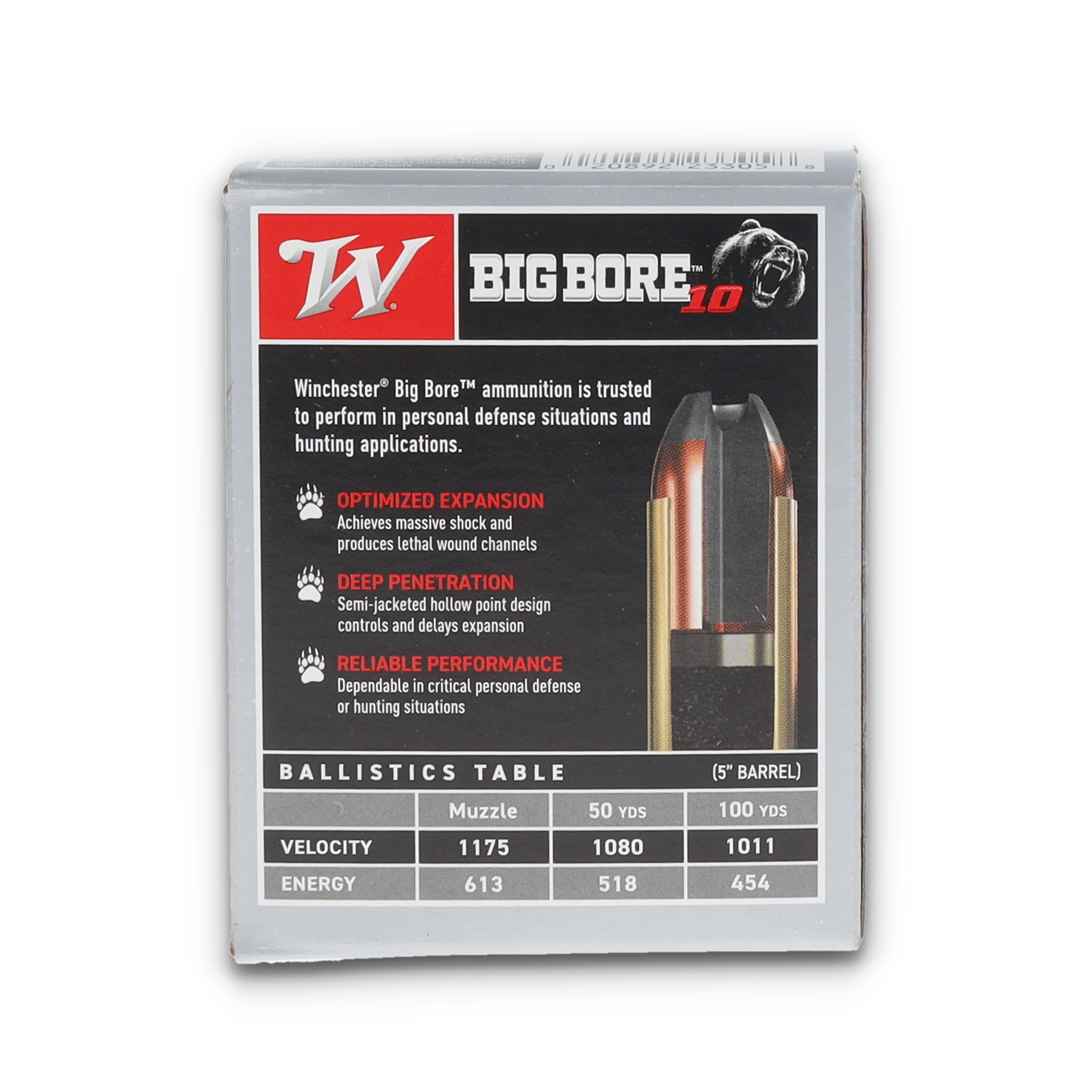 Winchester Big Bore 10mm Auto Ammo SJHP 200gr 20Rd Box X10MMBB View 11