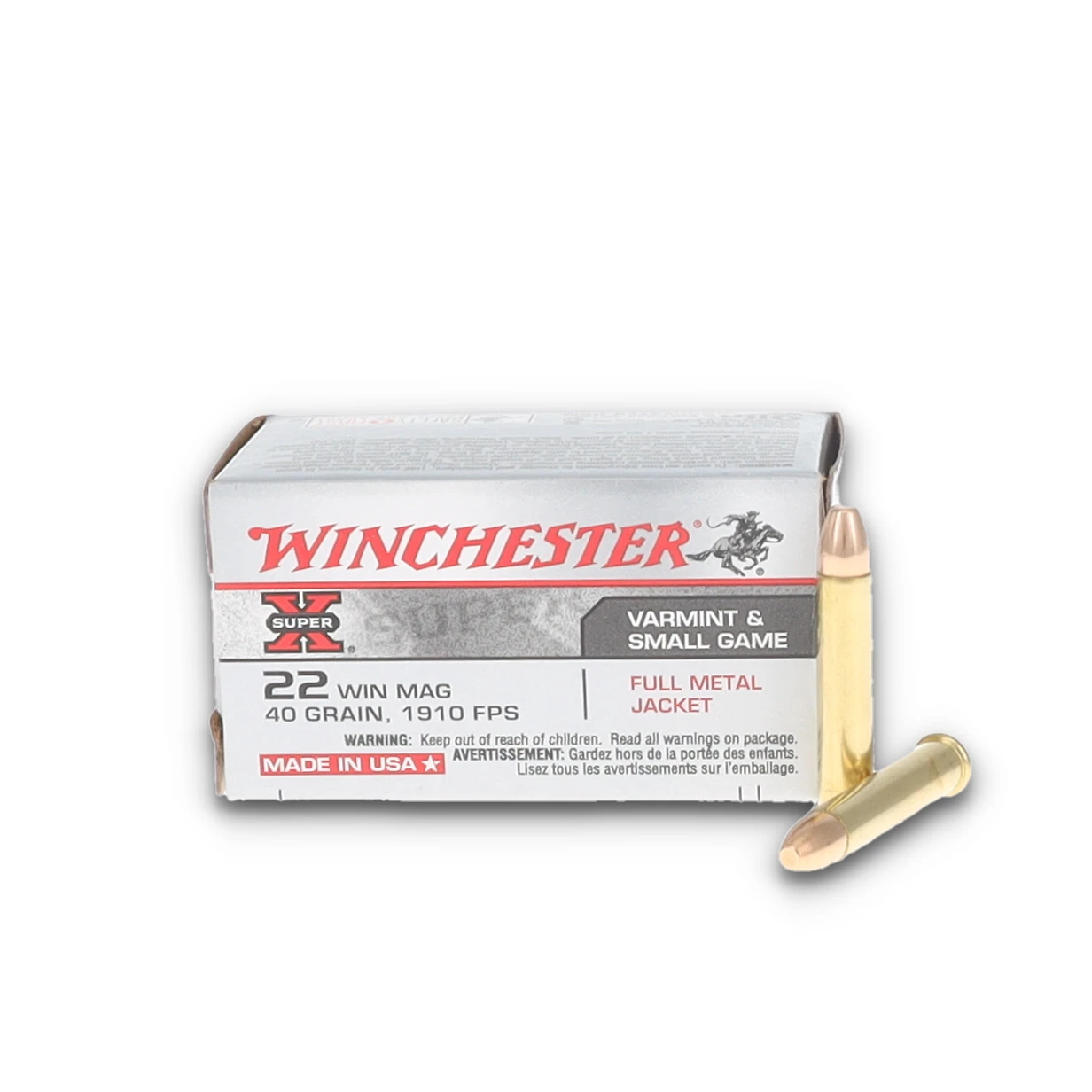 Winchester Super-X 22 WMR Ammunition Brass 50 Rounds 40 Grain Super-X FMJ WINX22M View 1