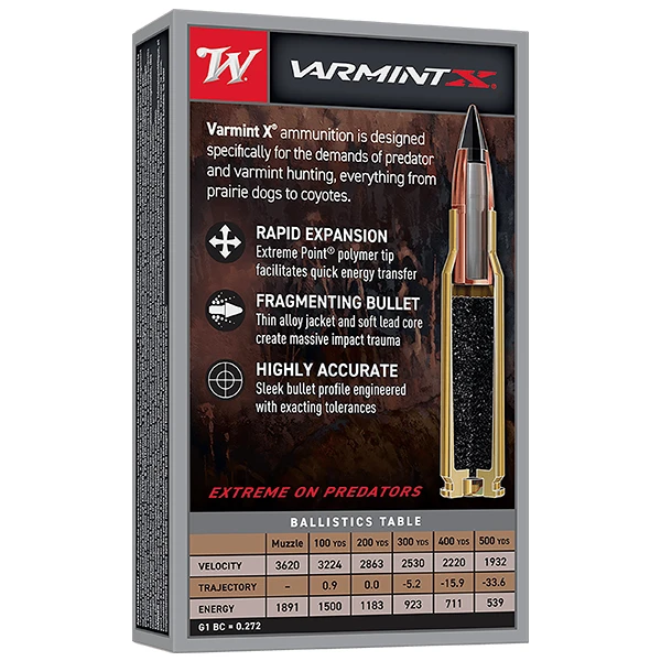 Winchester Varmint X .243 Winchester Rifle Ammunition 20 Rounds Brass Centerfire 65 Grain Varmint X Polymer XP X243PXP View 2