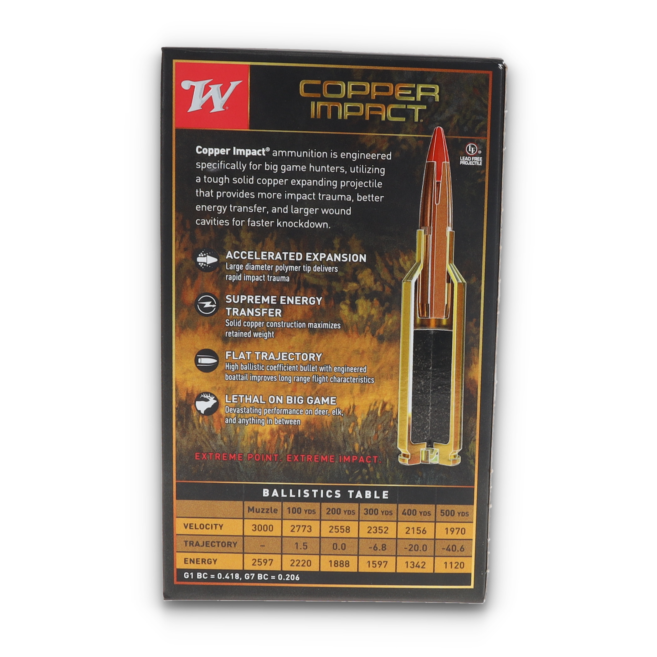 Winchester Copper Impact .270 Win 130gr CEP Lead-Free Brass Ammo 20 Rd X270CLF View 7