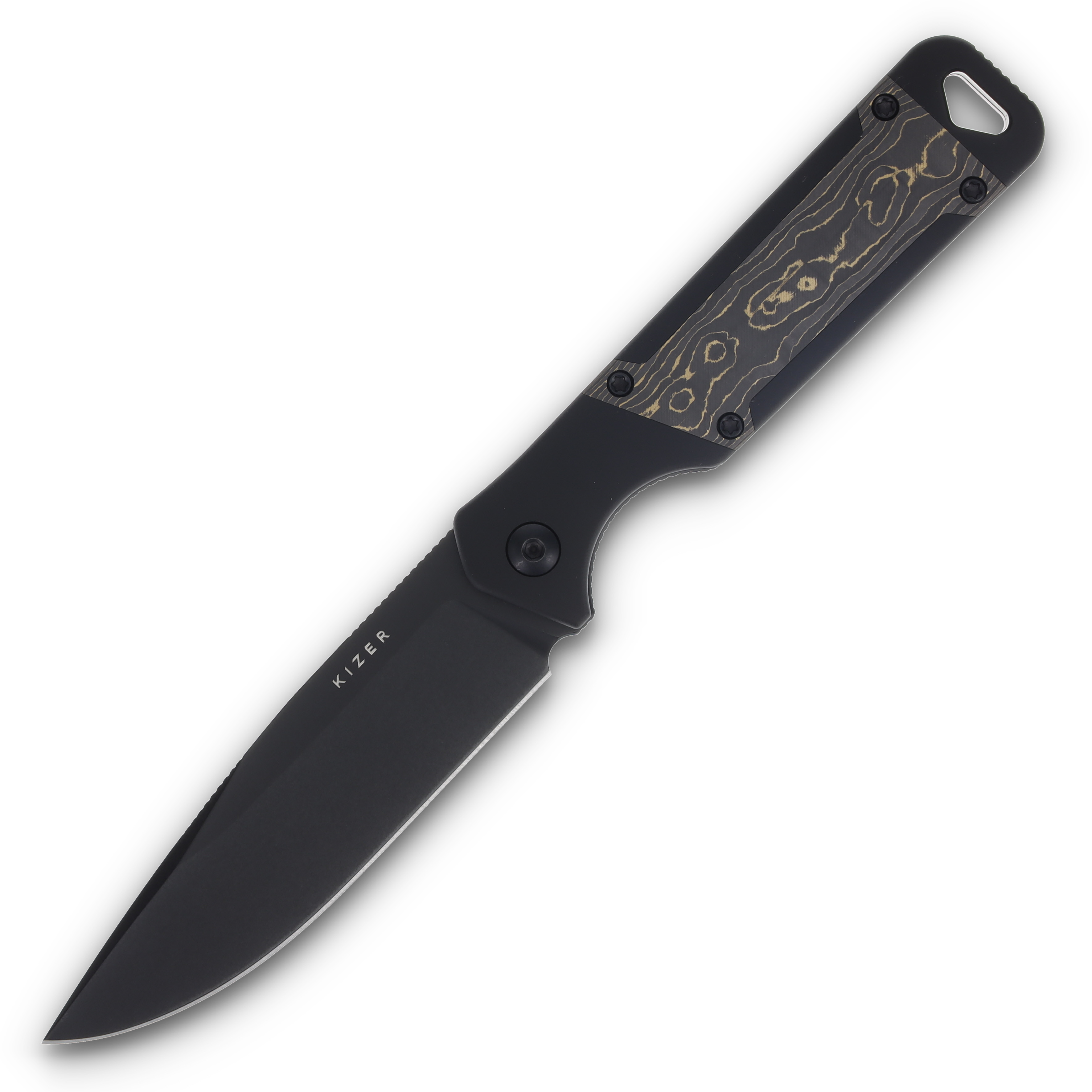 Kizer Militaw Fixed Blade Knife Gold Camo 4.35in Plain Black Drop Point 1067A1 View 3