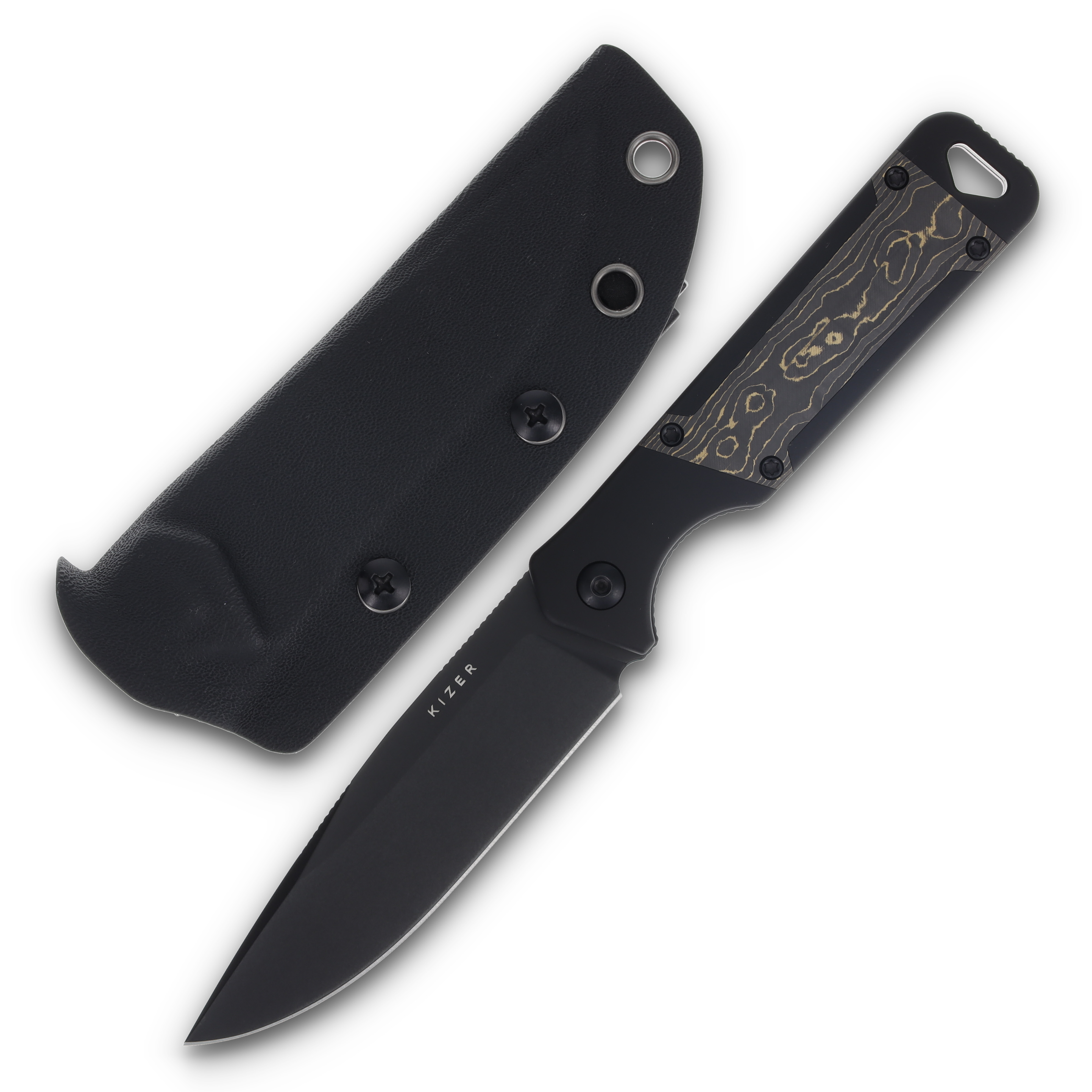 Kizer Militaw Fixed Blade Knife Gold Camo 4.35in Plain Black Drop Point 1067A1 View 1