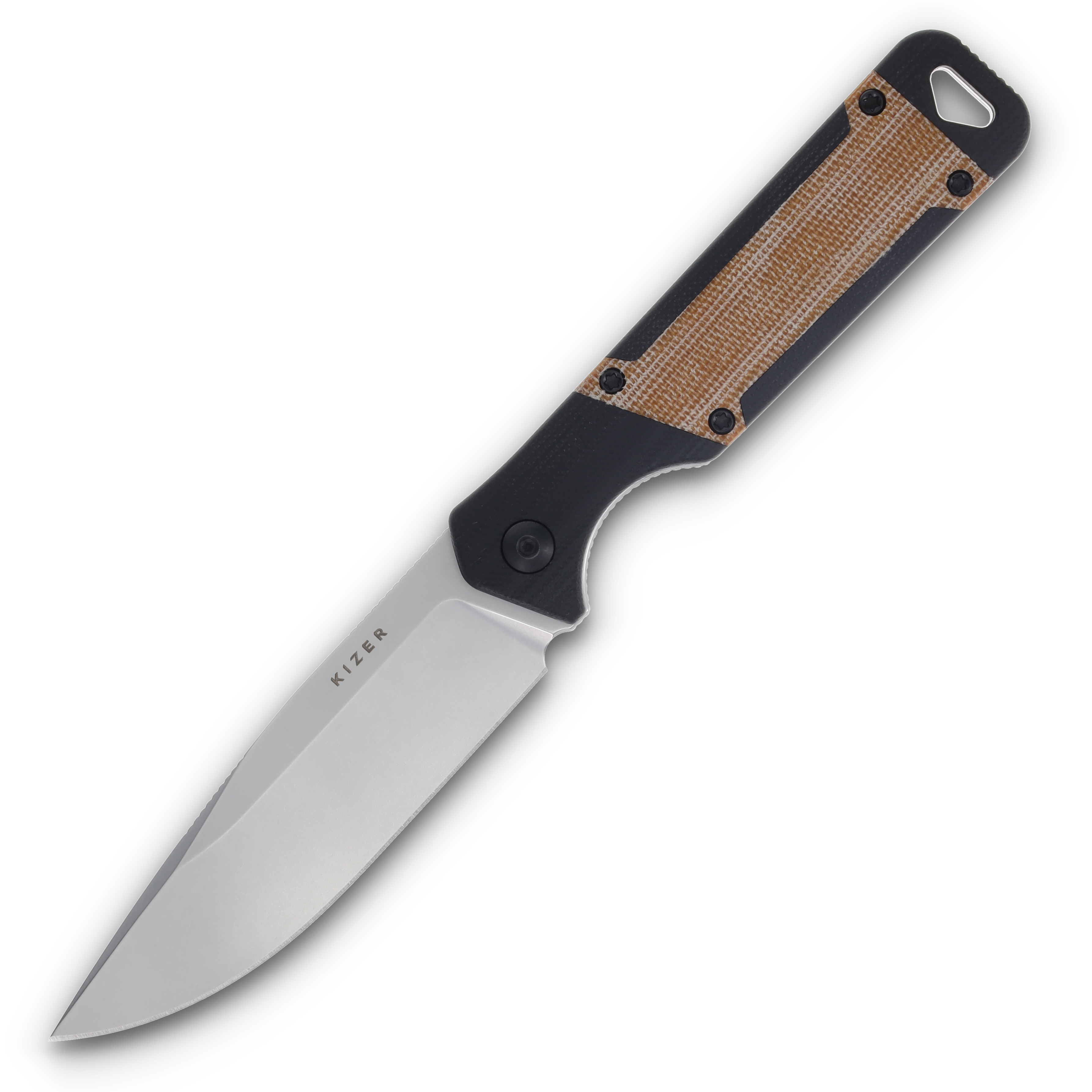 Kizer Militaw Brown and Black 3.83 Inch Plain Satin Drop Point 1067A2 View 3