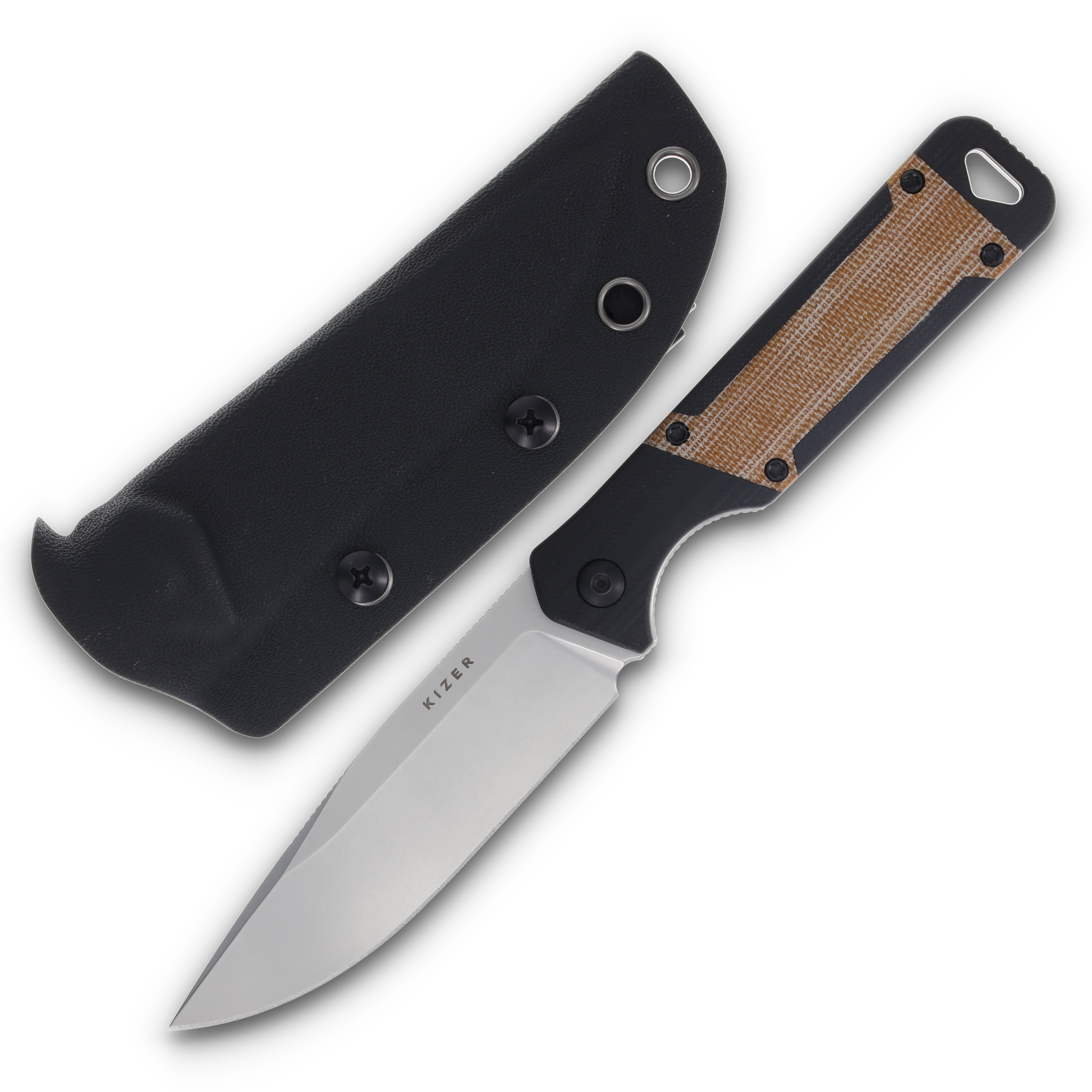 Kizer Militaw Brown and Black 3.83 Inch Plain Satin Drop Point 1067A2 View 1