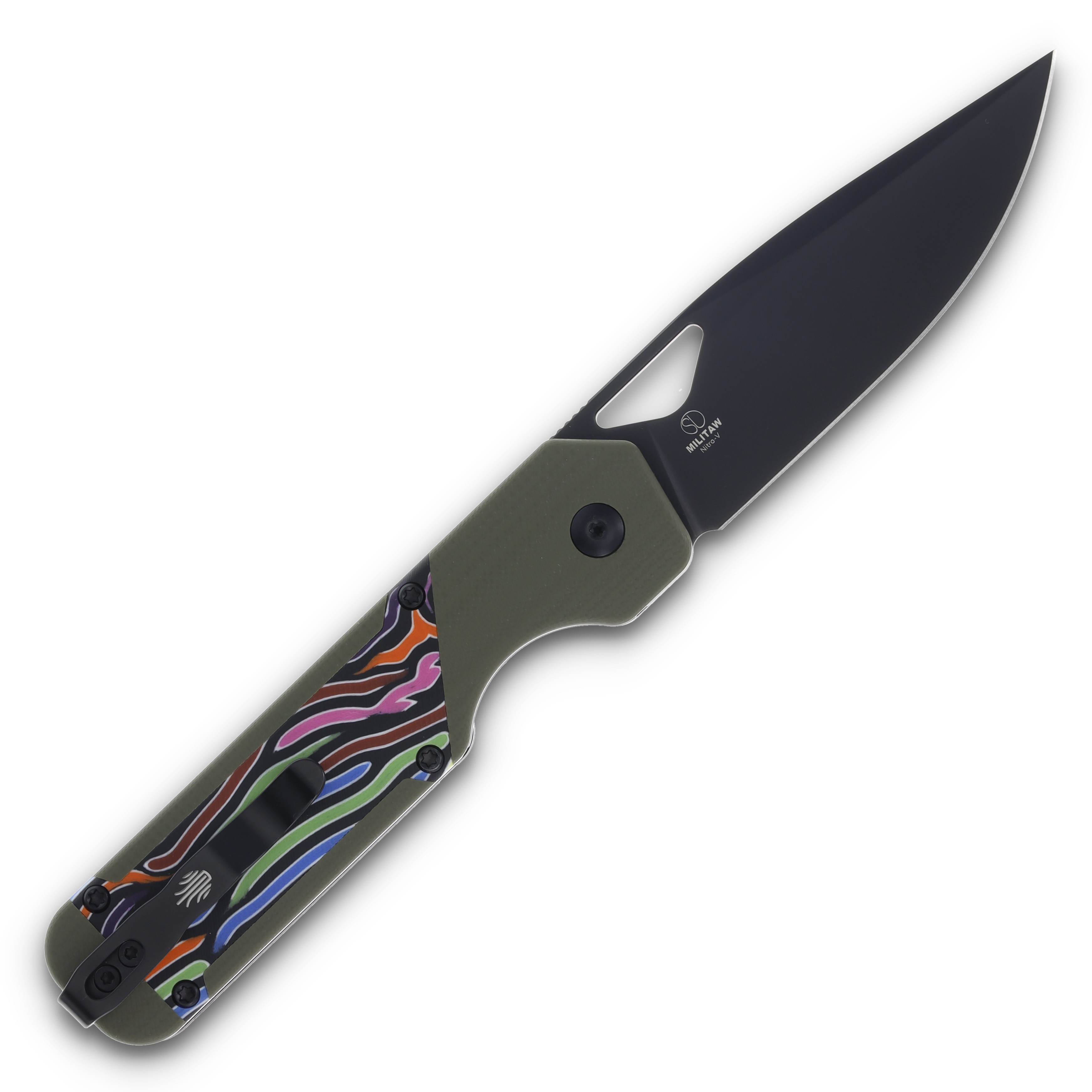 Kizer Militaw Green Party Streamers 3.36 Inch Plain Black Drop Point V3634A3 View 2