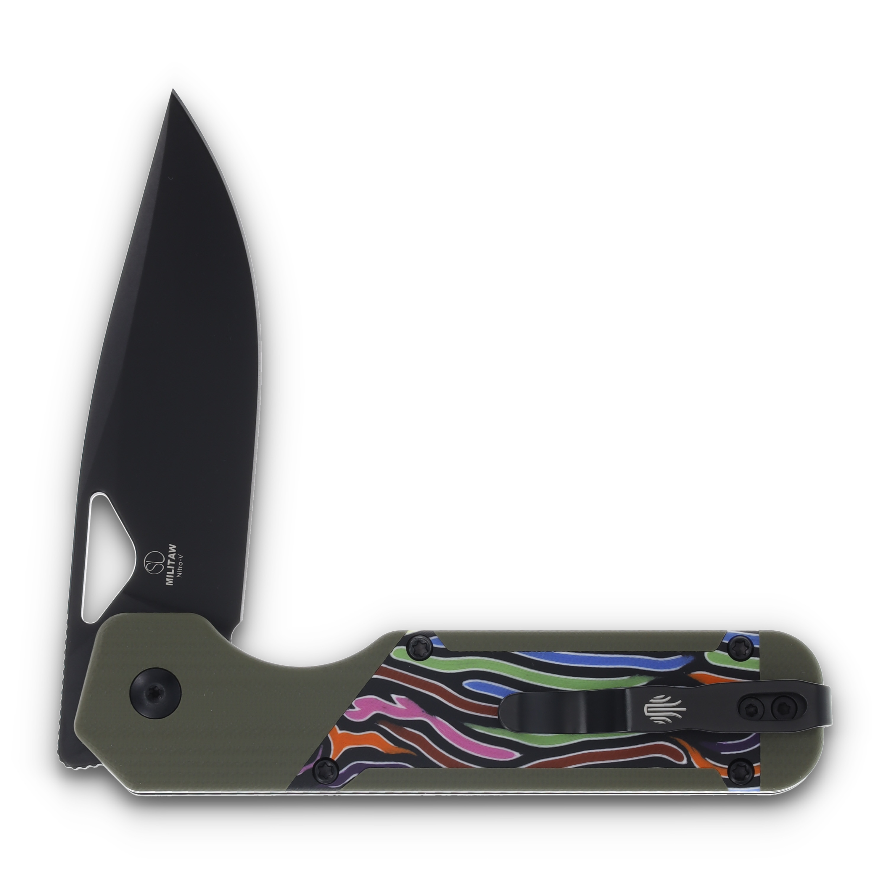 Kizer Militaw Green Party Streamers 3.36 Inch Plain Black Drop Point V3634A3 View 4