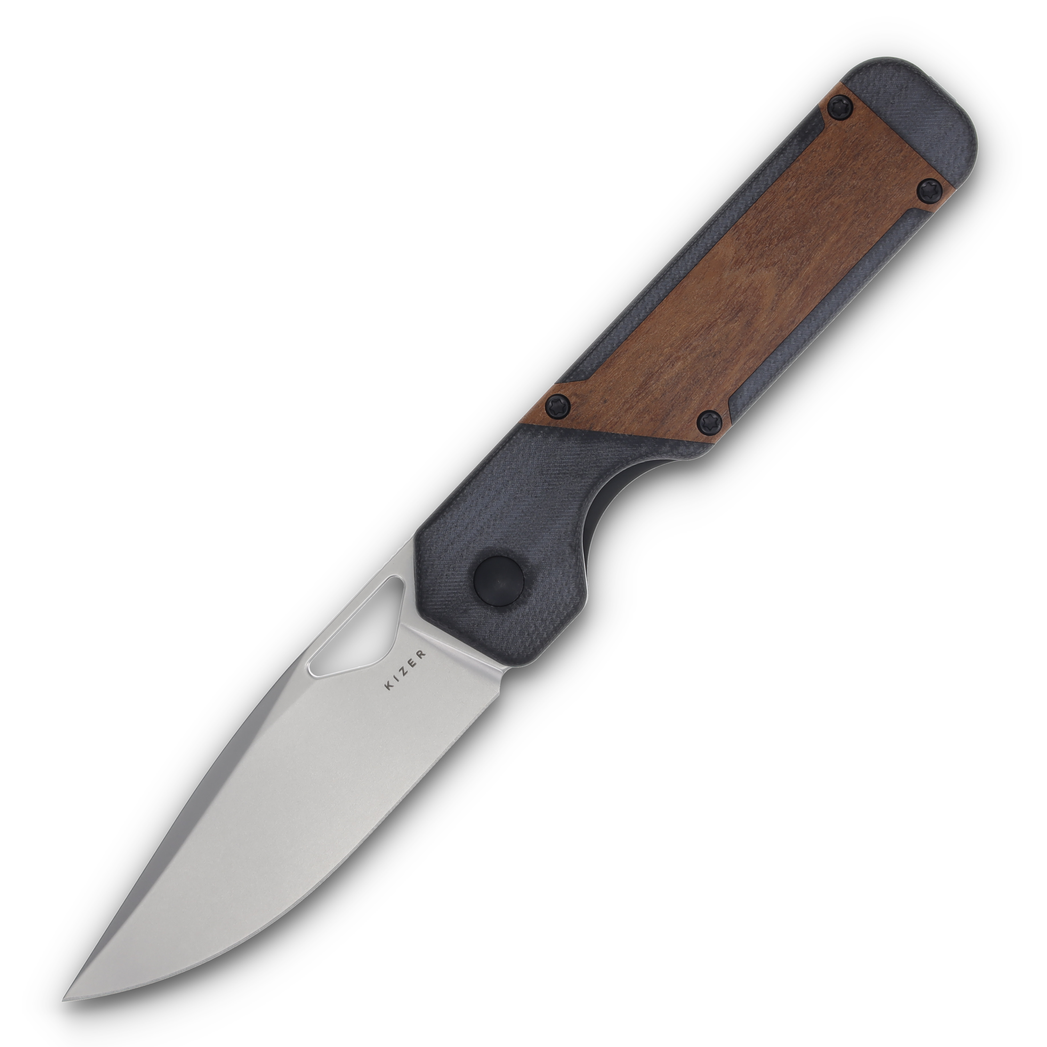 Kizer Militaw Mikuruti Wood and Black G-10 3.36in Plain Satin Drop Point V3634C2 View 1