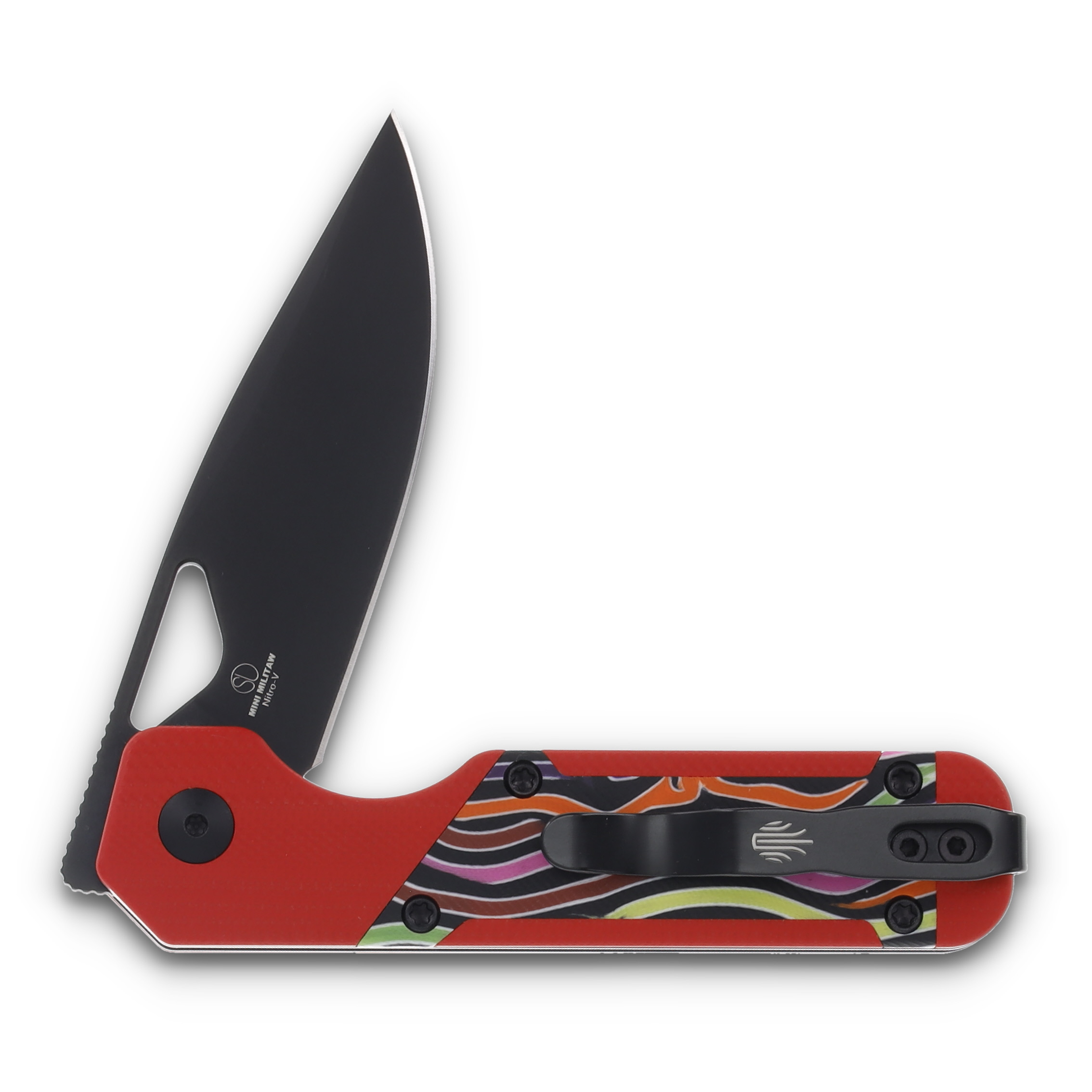 Kizer Mini Militaw Red Party Streamers 2.82in Plain Black Drop Point V3634SA2 View 3