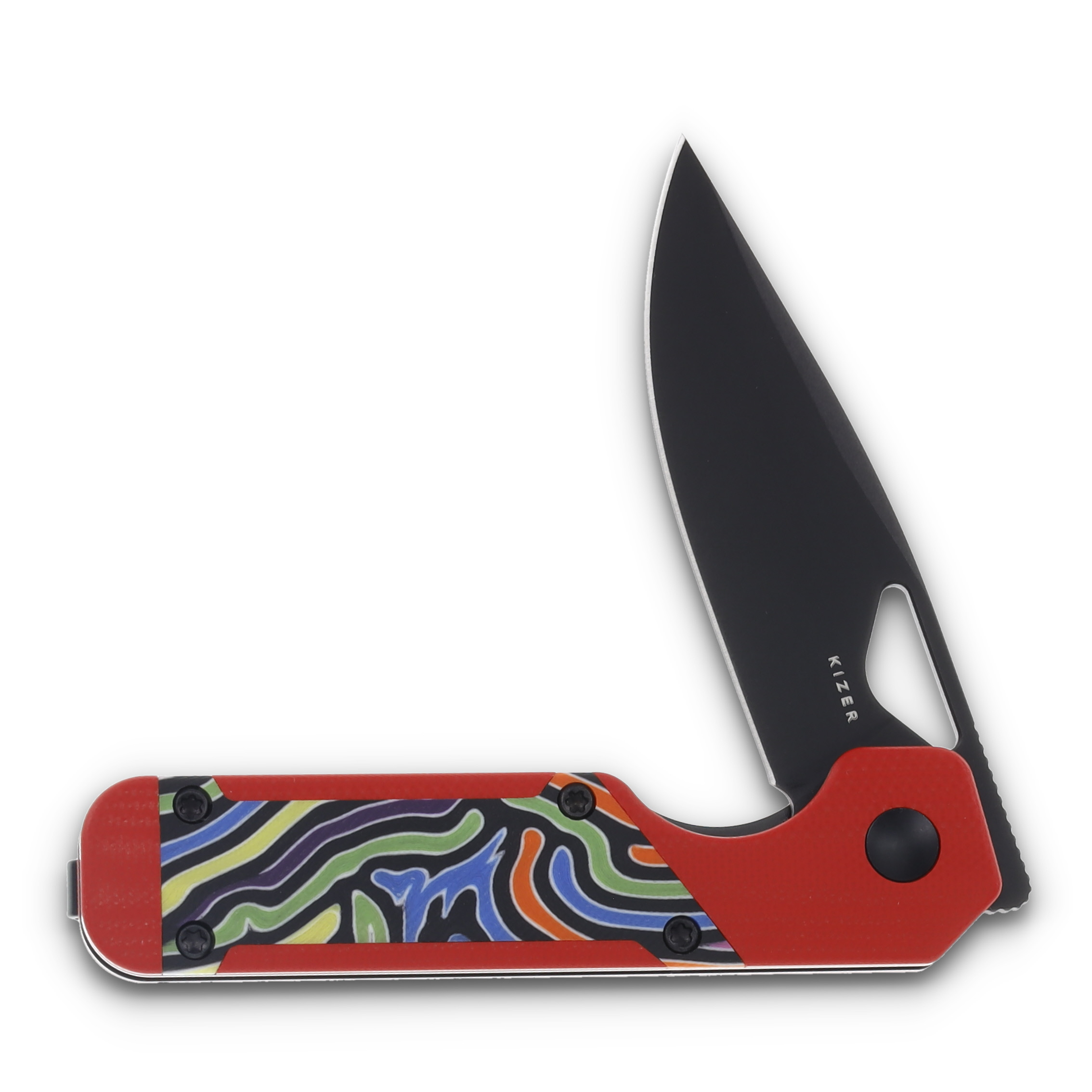 Kizer Mini Militaw Red Party Streamers 2.82in Plain Black Drop Point V3634SA2 View 4
