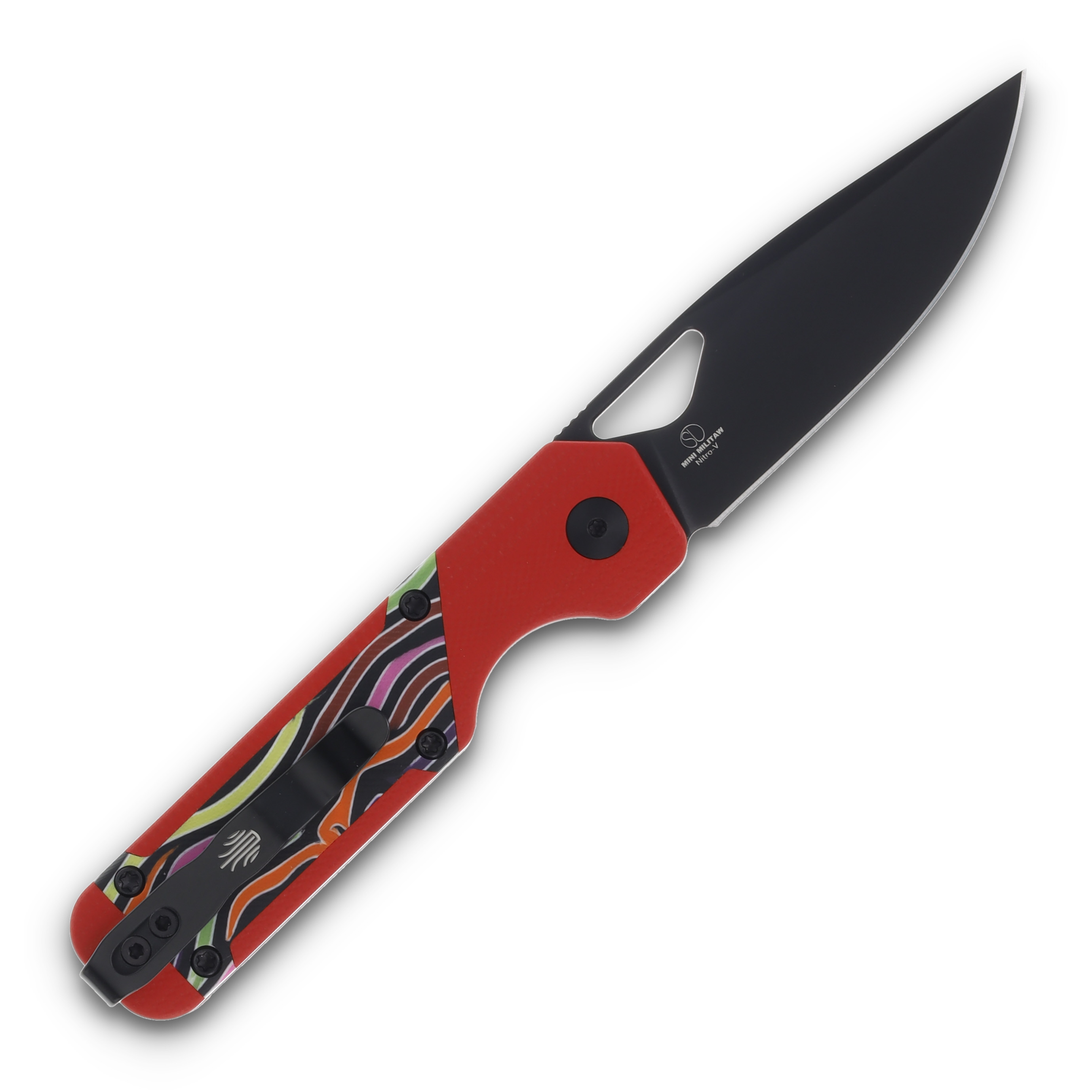 Kizer Mini Militaw Red Party Streamers 2.82in Plain Black Drop Point V3634SA2 View 2