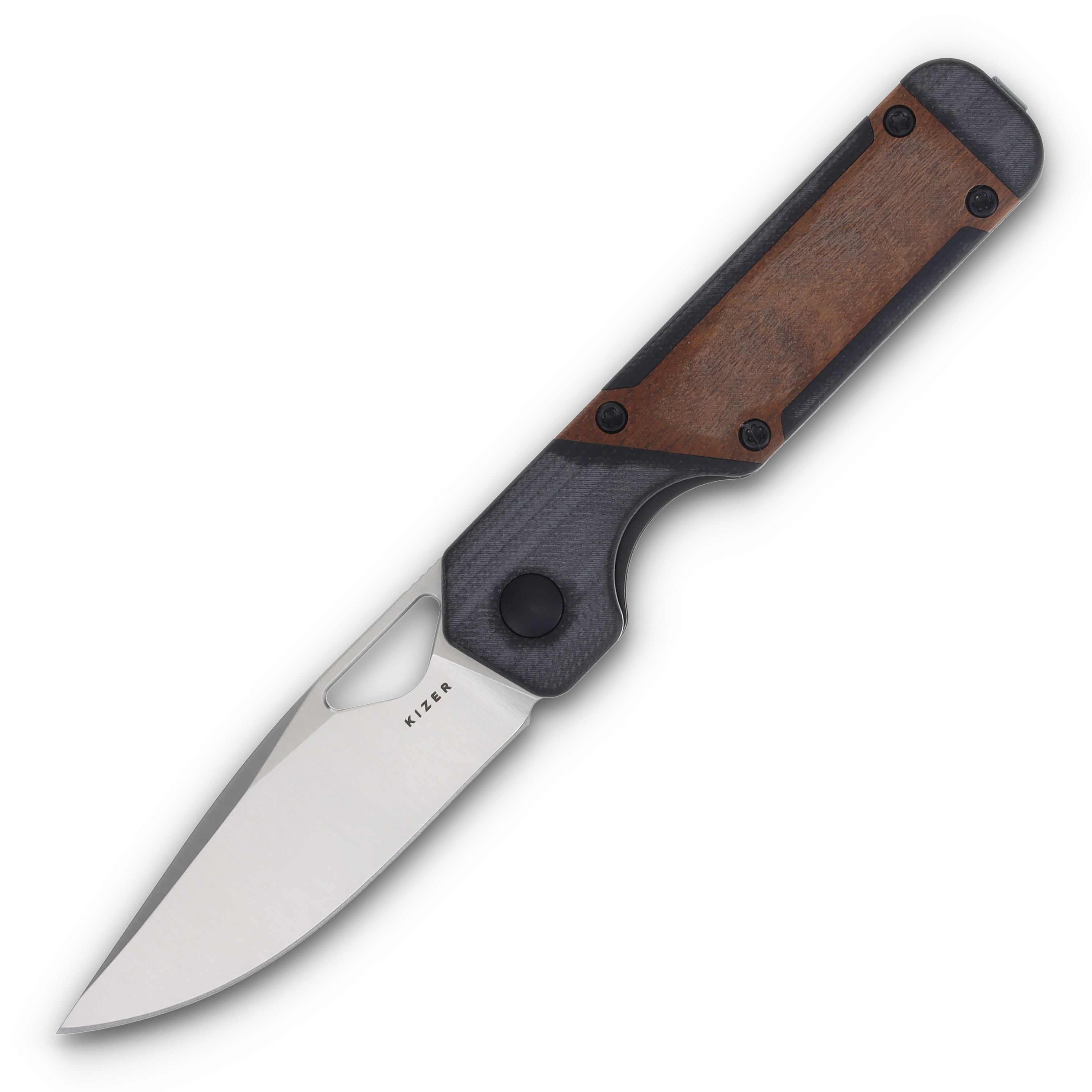 Kizer Mini Militaw Mikuruti Wood Black G-10 2.82in Plain Satin Drop Point V3634SA4 View 1