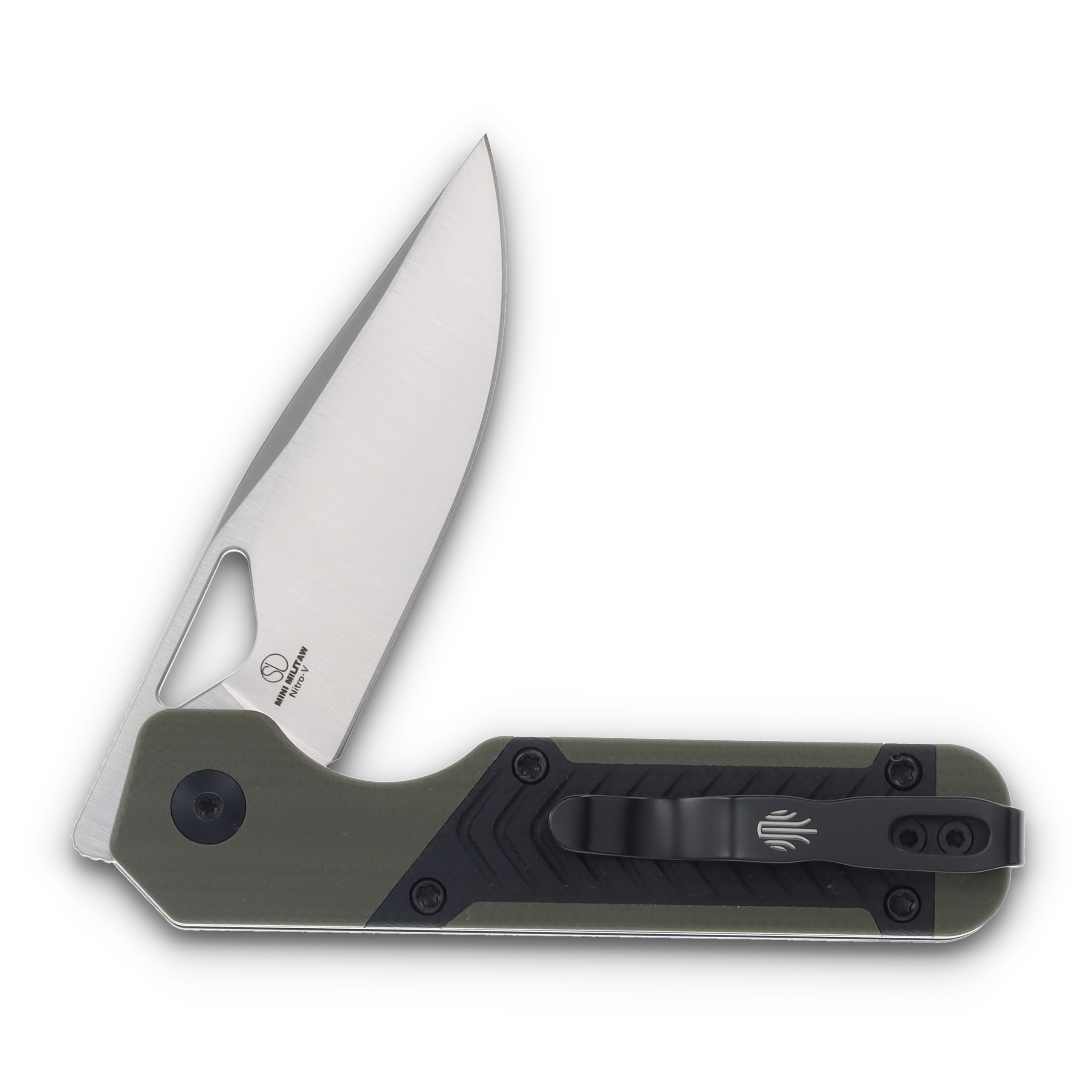 Kizer Mini Militaw Green and Black 2.82 Inch Plain Satin Drop Point V3634SA6 View 4