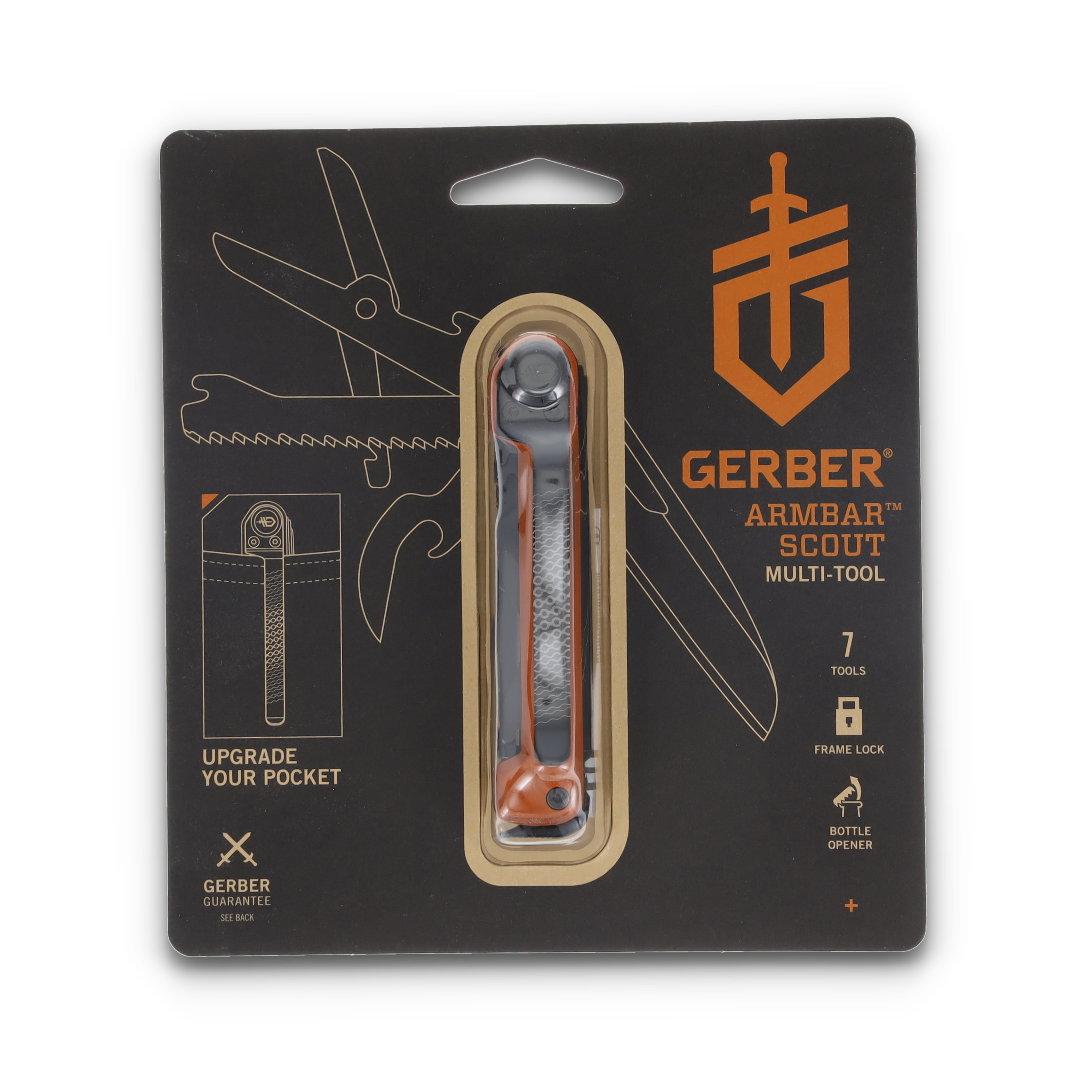 Gerber Armbar Scout Multitool Black S/S Orange Aluminum 2.5” Blk Sheepsfoot G1064393 View 9