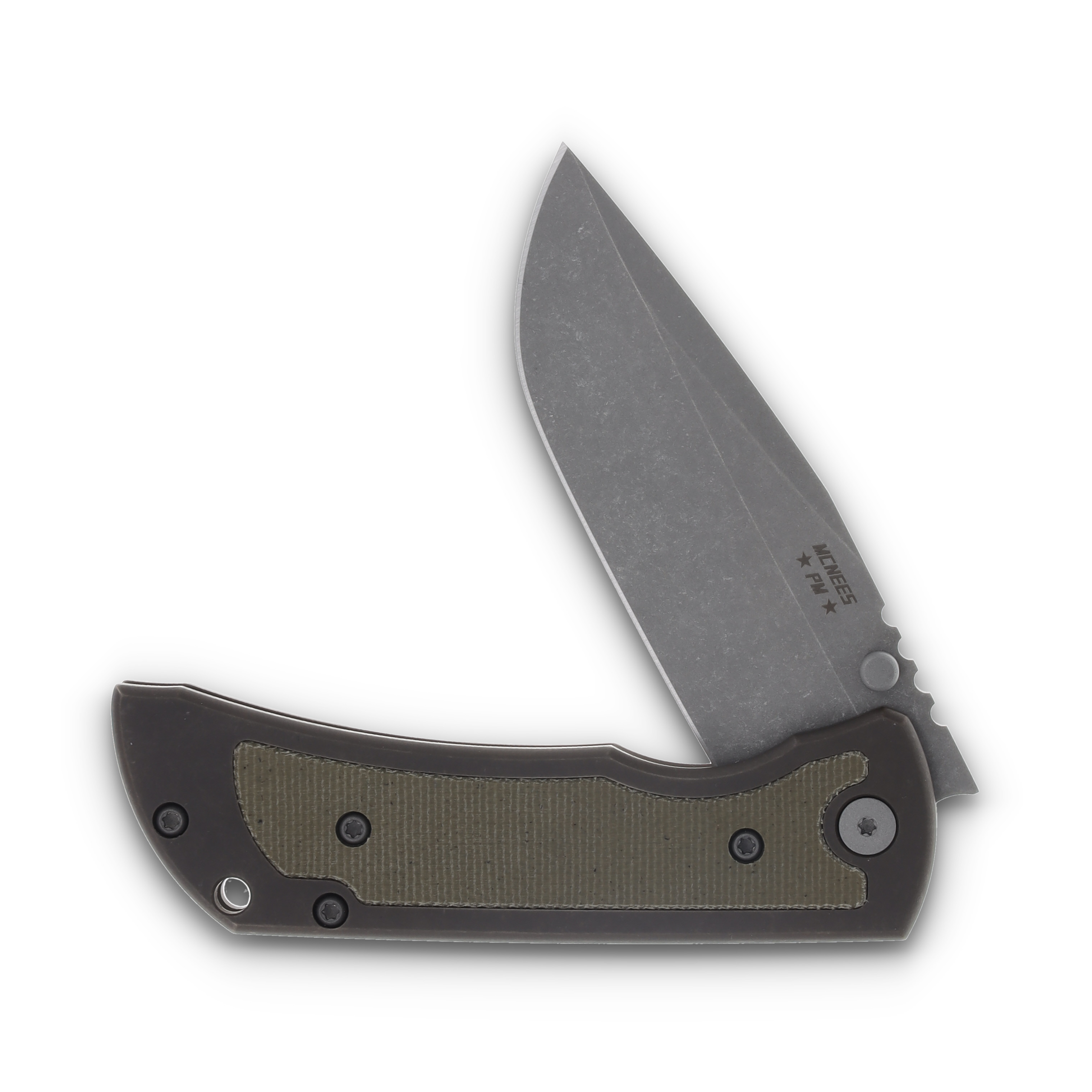 McNee's Custom Knives MAC2 Folding Knife 3.5in Atomic Green Micarta MCNPMMAC235GFAGMI View 3