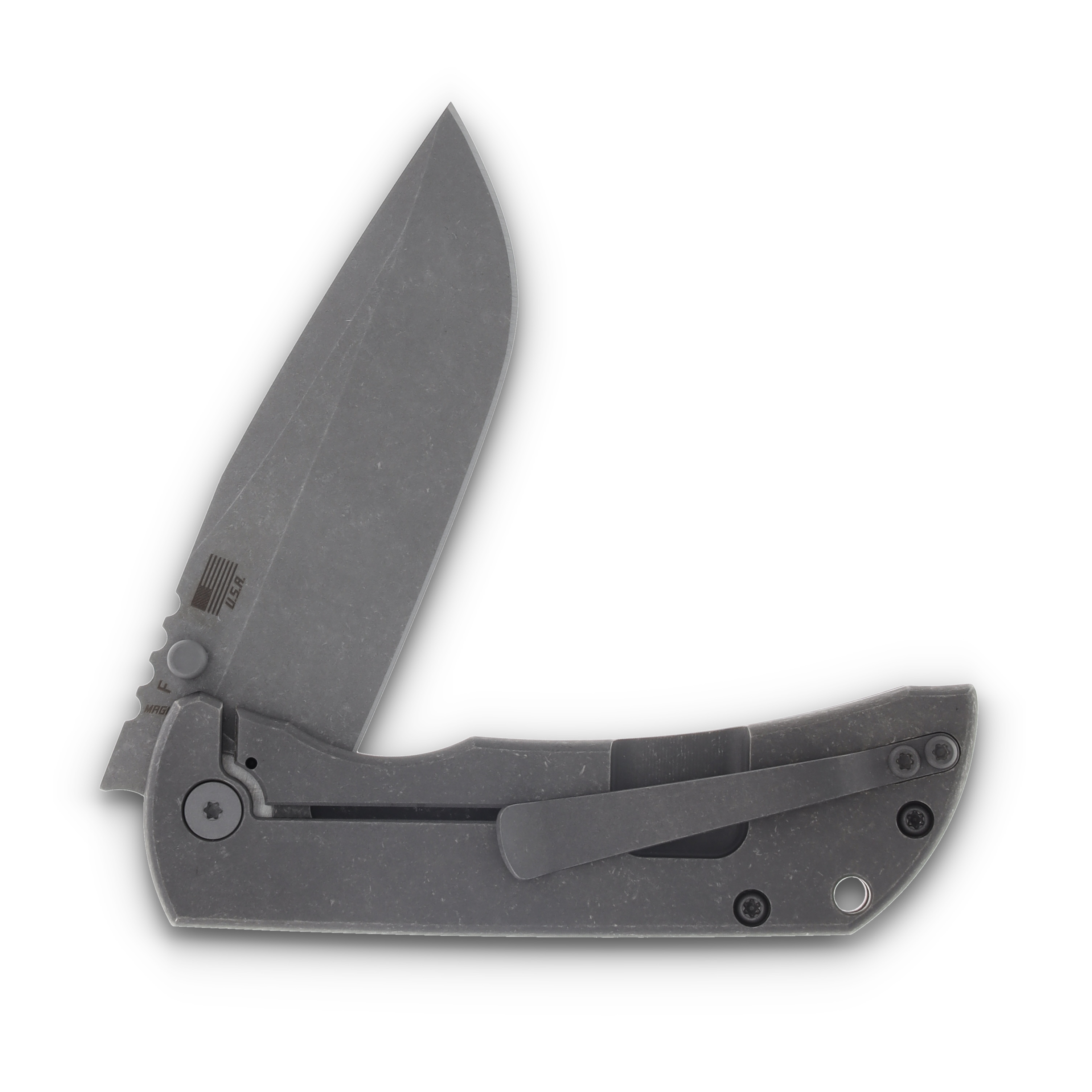 McNee's Custom Knives MAC2 Folding Knife 3.5in Atomic Blue G-10 Inlay MCNPMMAC235GFABLBKGI View 4