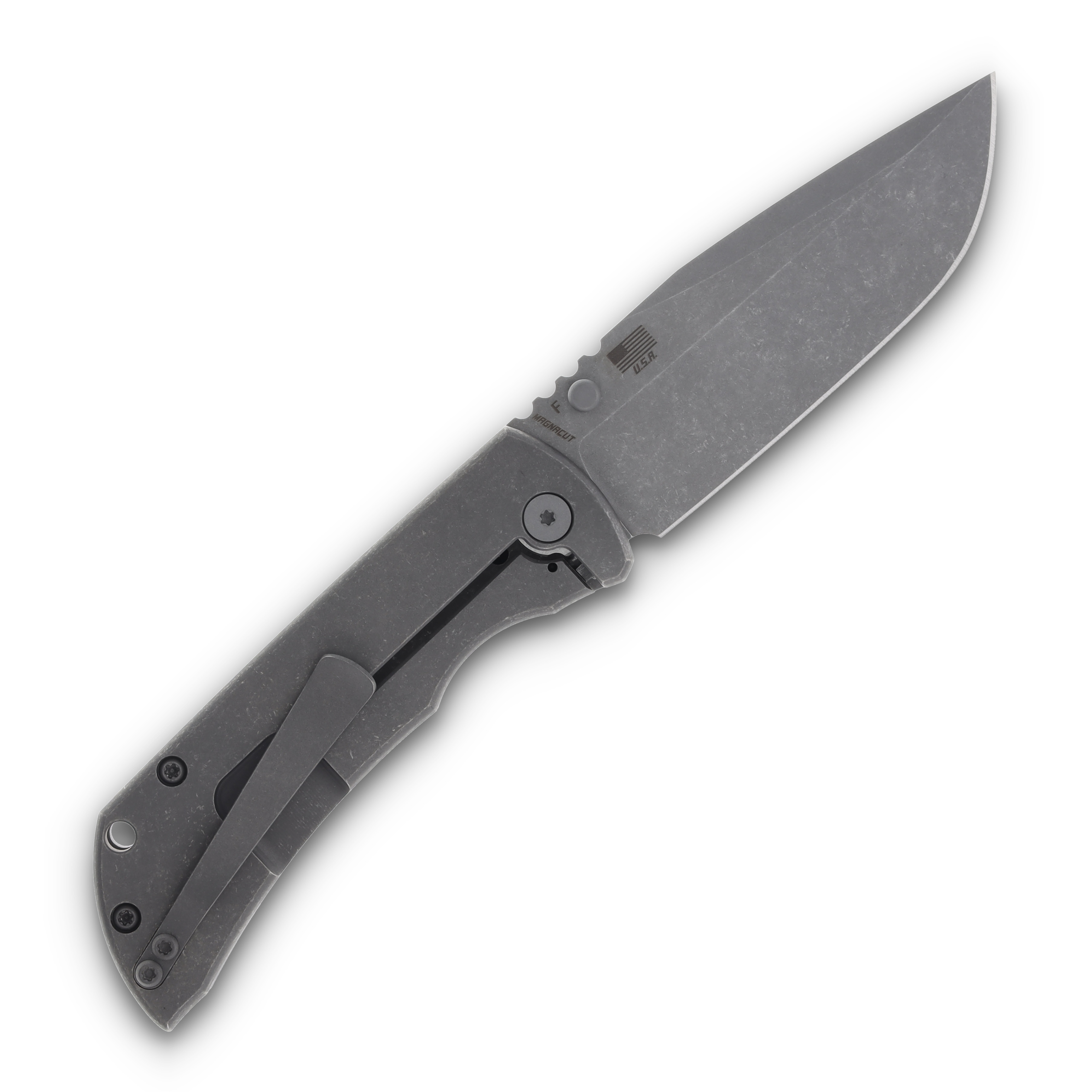 McNee's Custom Knives MAC2 Folding Knife 3.5in Atomic Blue G-10 Inlay MCNPMMAC235GFABLBKGI View 2