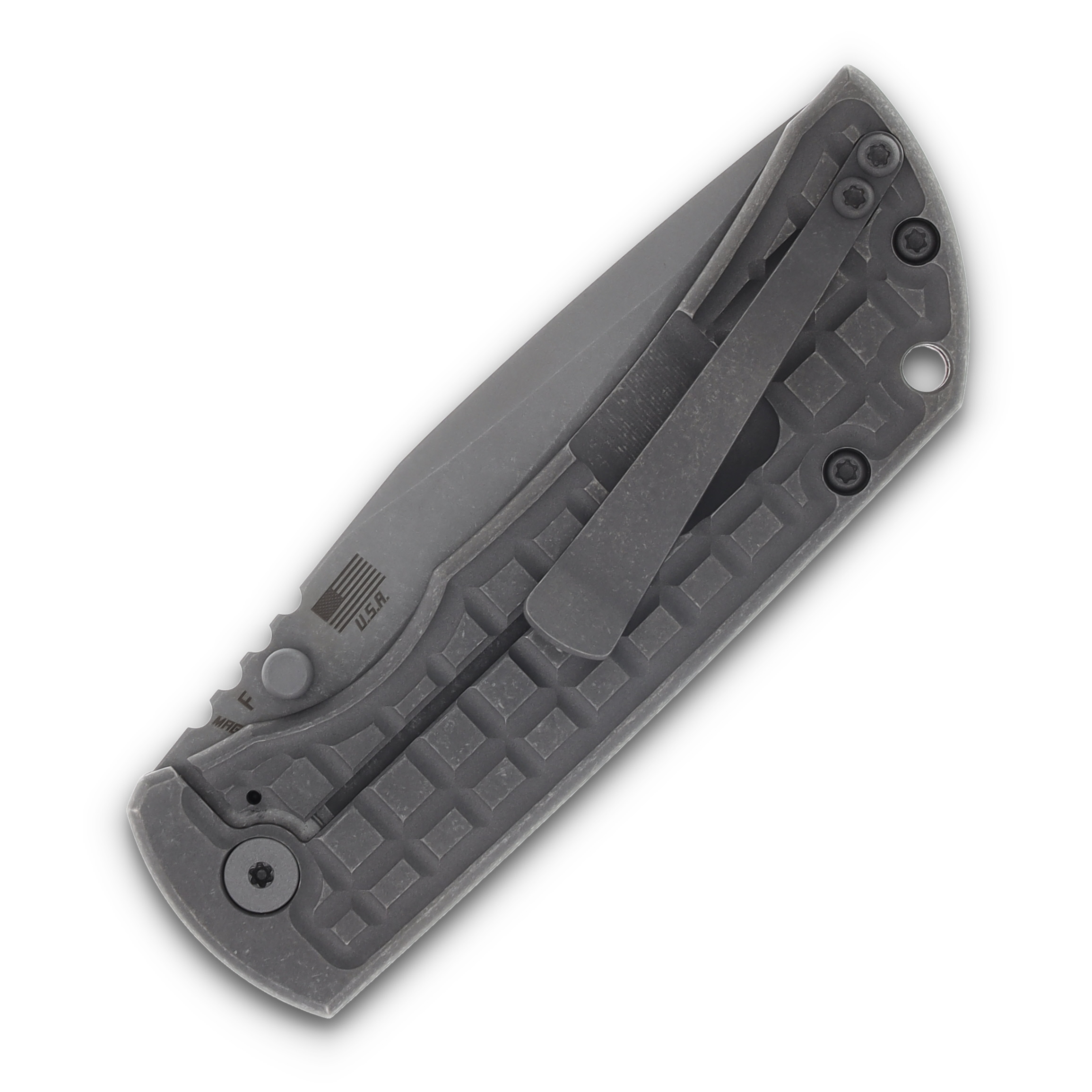 McNees Custom Knives MAC2 Folding Knife 3.5 Atomic Frag Titanium MCNPMMAC235GFAFG View 6
