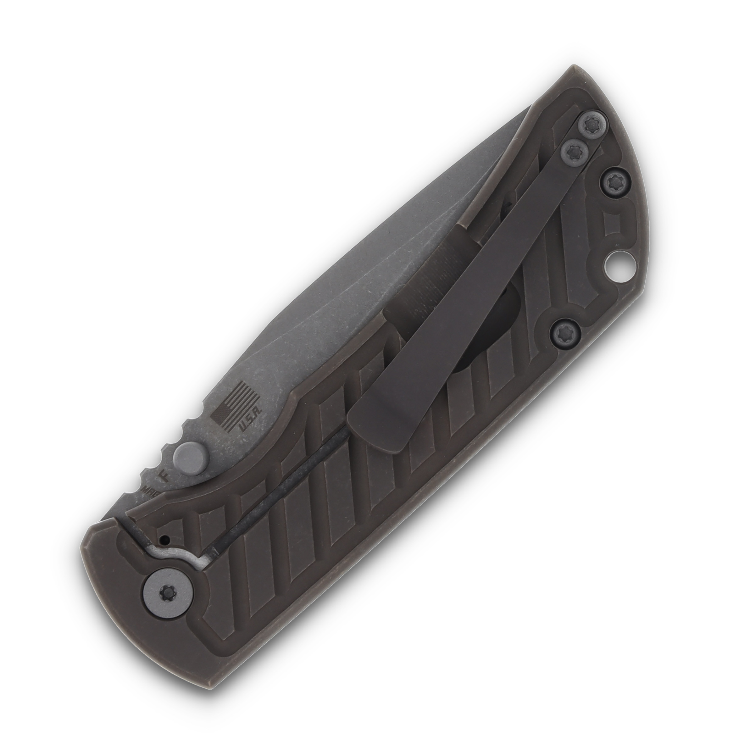 McNees Custom Knives MAC2 Folding Knife 3.5 Atomic Bronze Fastback Titanium MCNPMMAC235GFABZFB View 6