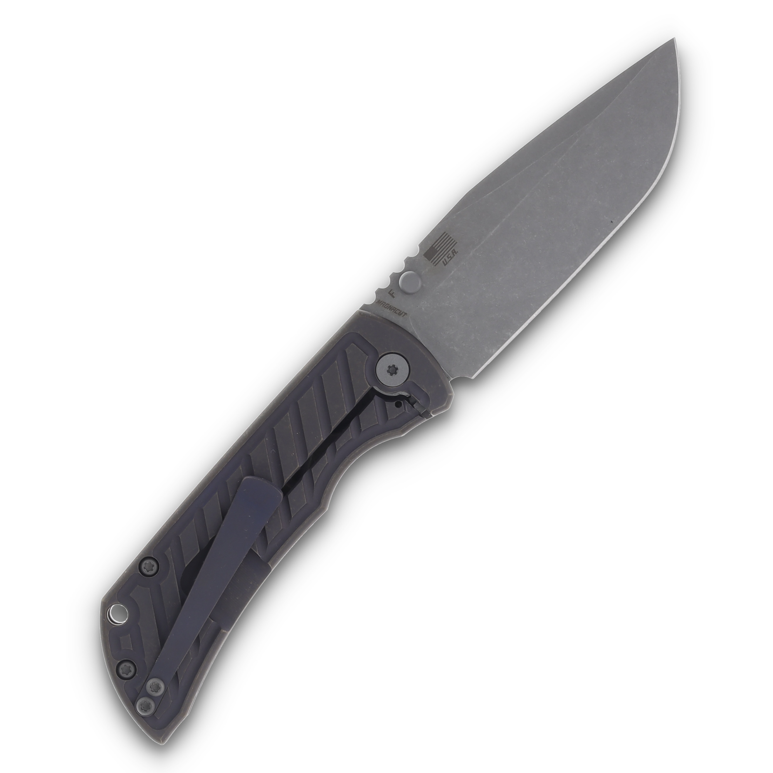 McNees Custom Knives MAC2 Folding Knife 3.5 Atomic Purple Bronze Fastback MCNPMMAC235GFAPRBZFB View 2