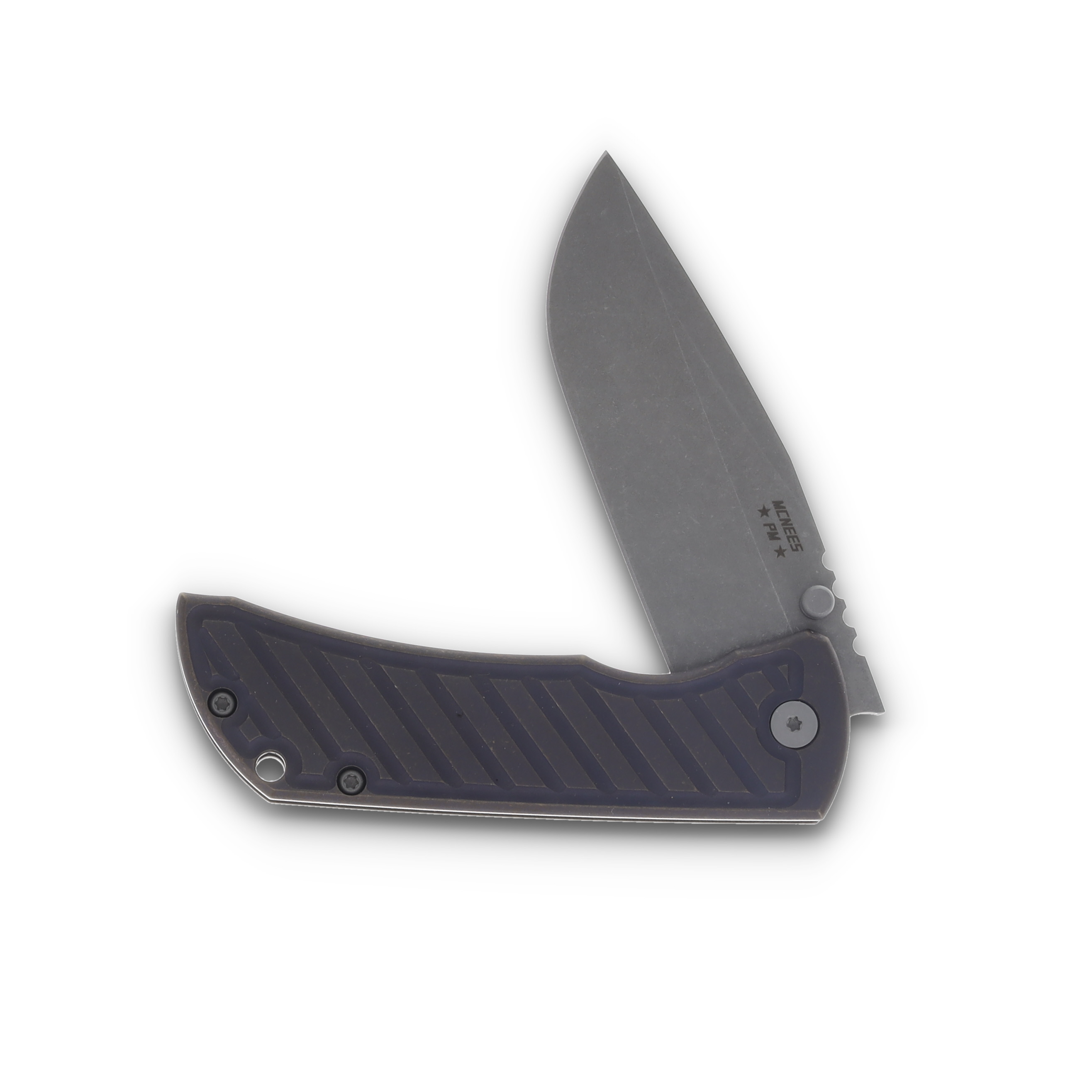 McNees Custom Knives MAC2 Folding Knife 3.5 Atomic Purple Bronze Fastback MCNPMMAC235GFAPRBZFB View 3