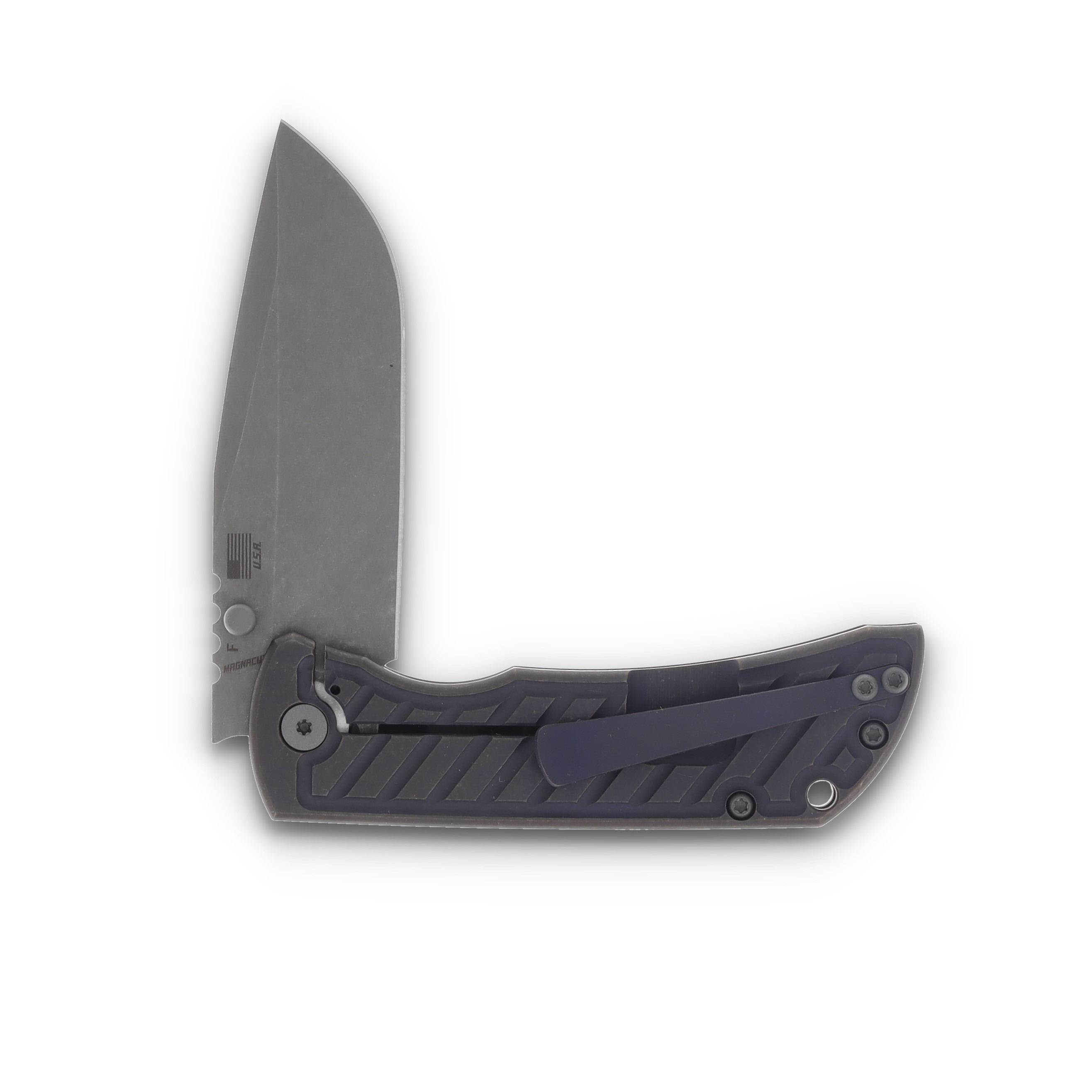 McNees Custom Knives MAC2 Folding Knife 3.5 Atomic Purple Bronze Fastback MCNPMMAC235GFAPRBZFB View 4