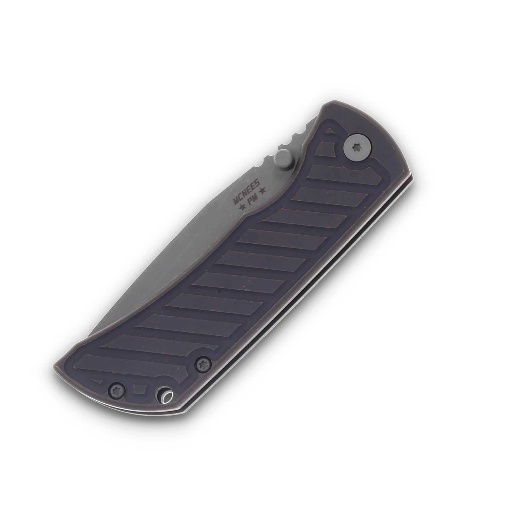 McNees Custom Knives MAC2 Folding Knife 3.5 Atomic Purple Bronze Fastback MCNPMMAC235GFAPRBZFB View 5