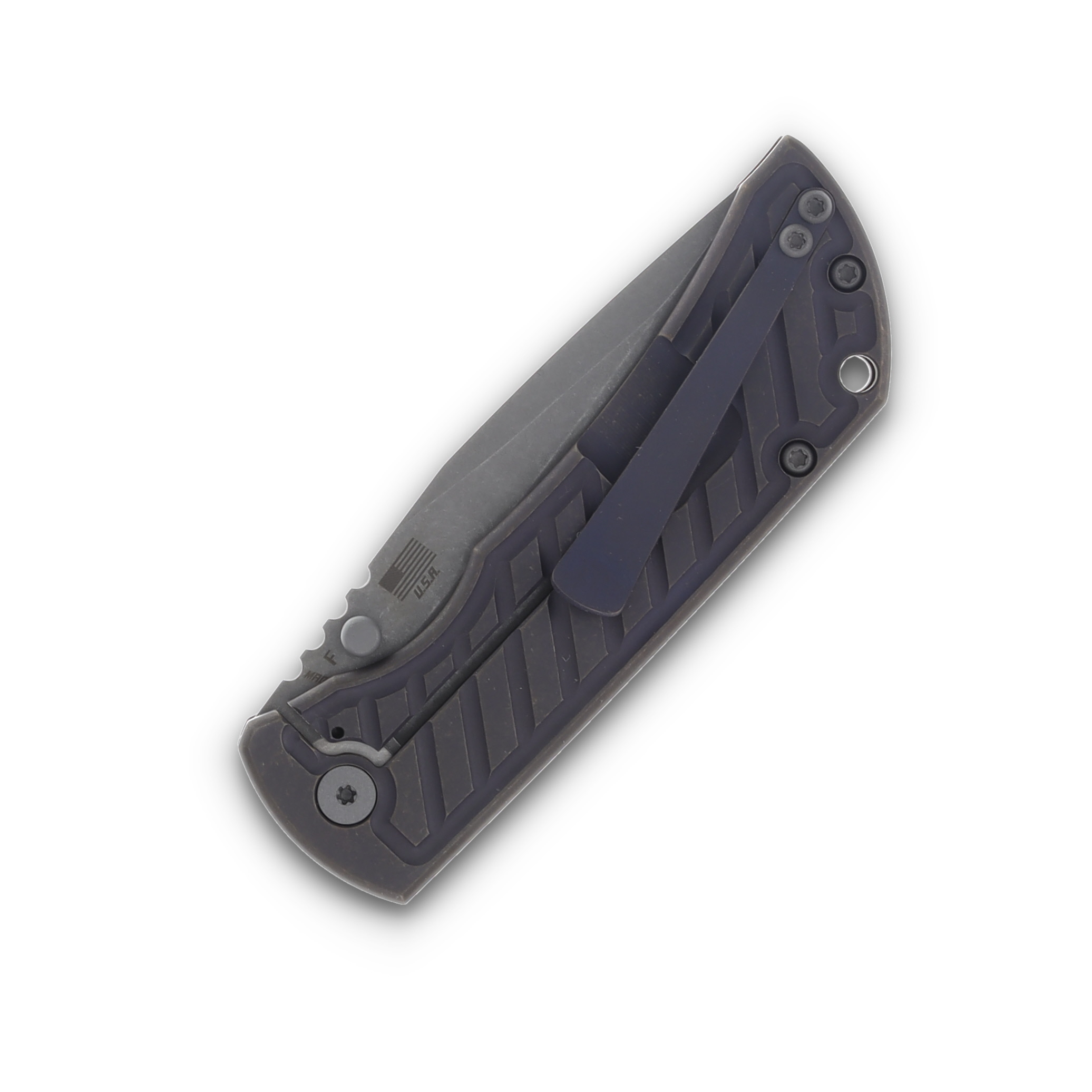 McNees Custom Knives MAC2 Folding Knife 3.5 Atomic Purple Bronze Fastback MCNPMMAC235GFAPRBZFB View 6