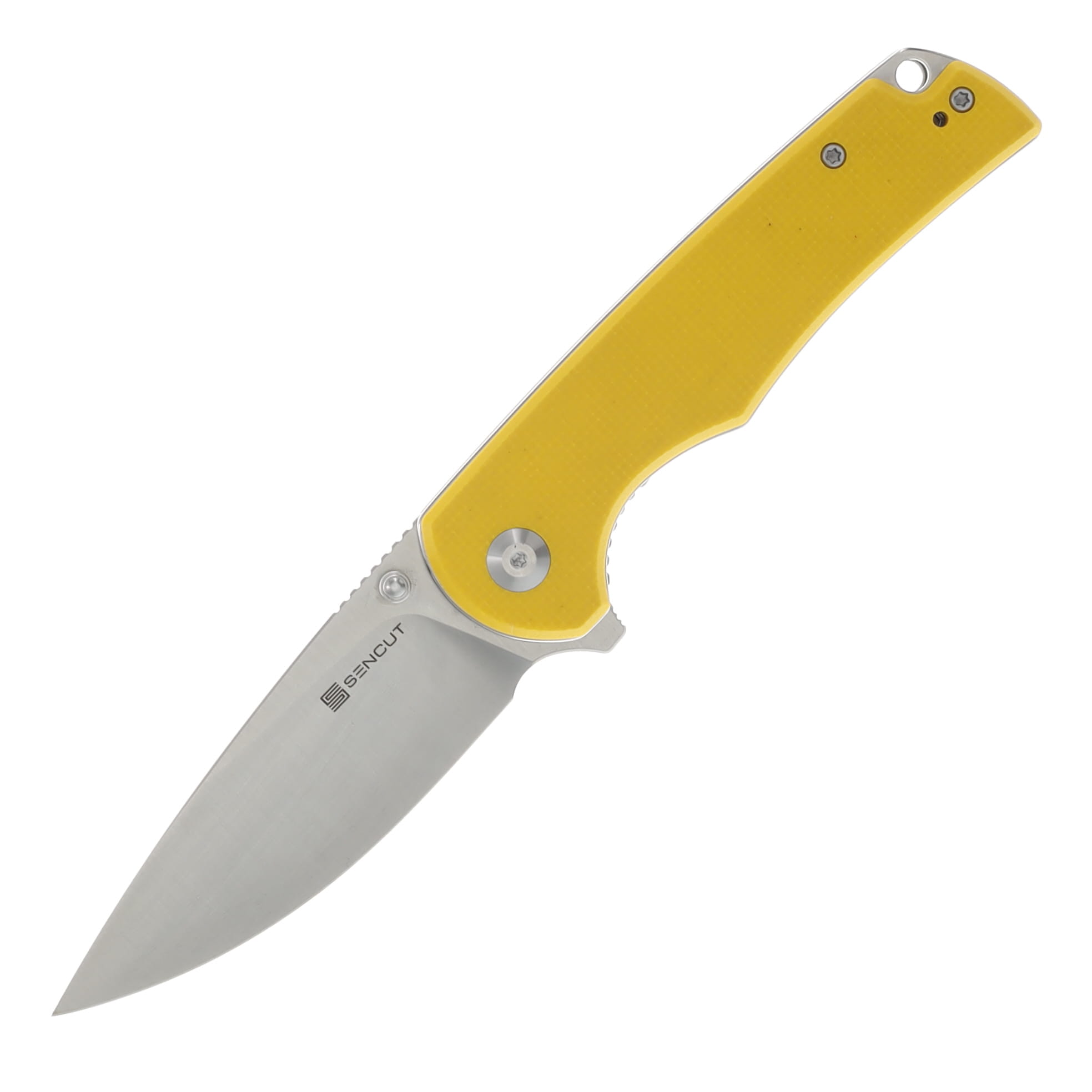 SENCUT Praktisk Folding Knife Yellow 3.59in Plain Satin Drop Point S24019-2 View 1