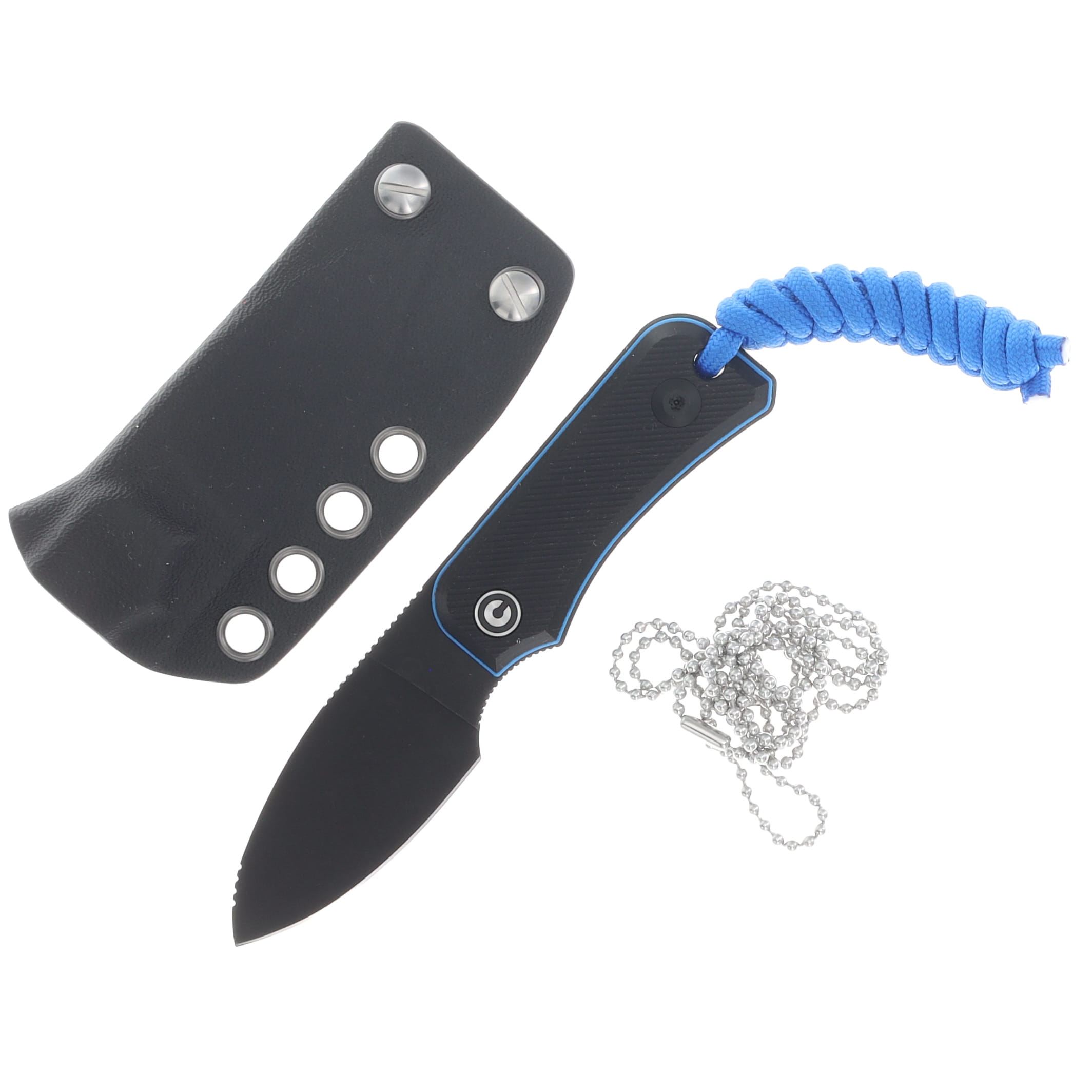 CIVIVI Baby Banter Fixed Blade Black Blue G-10 Handle With 1pc Blue Lanyard Plain Bead Chain Black Kydex Sheath & Clip C23045-1 View 1
