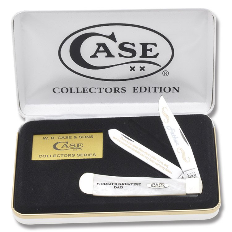 Case XX Heavenly Pearl White Corelon World's Greatest Dad Trapper Folding Knife CAHPWGD View 1