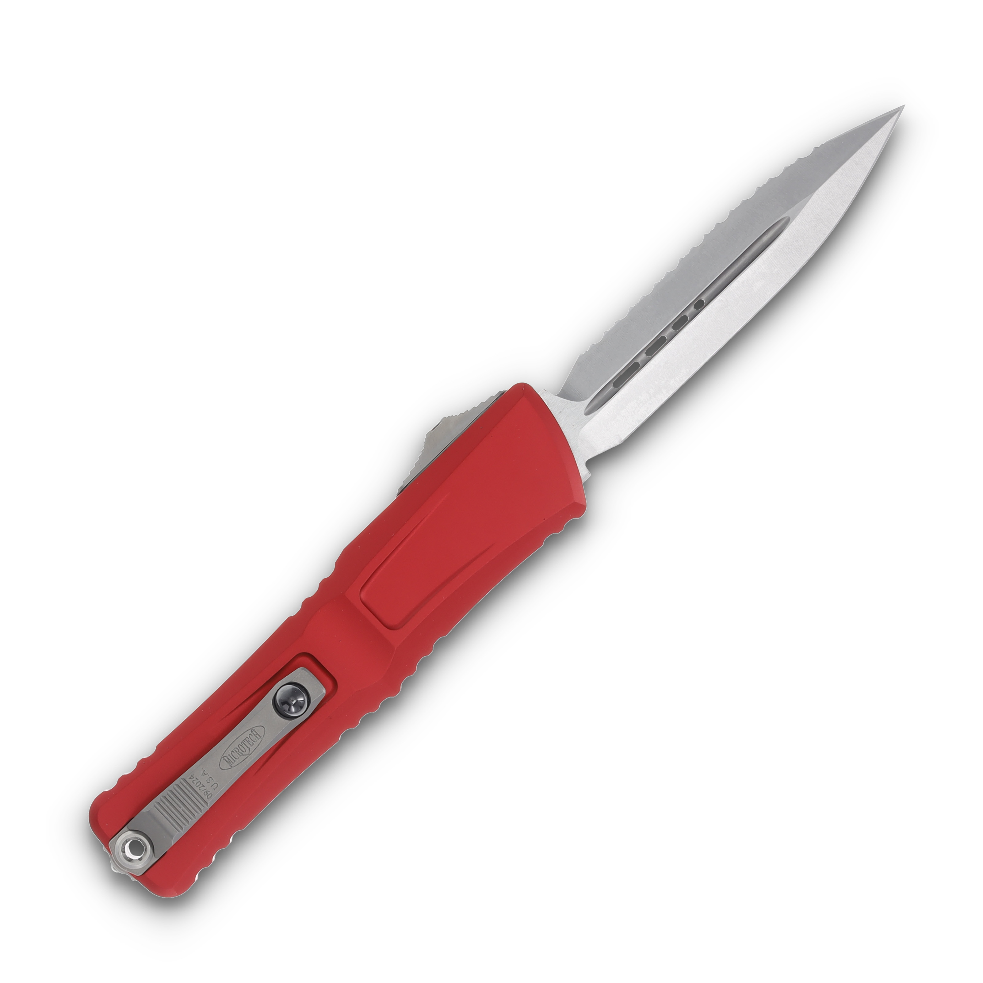Microtech Combat Troodon DE Gen III Red Stonewash Full Serrated AUMT114212RD View 2