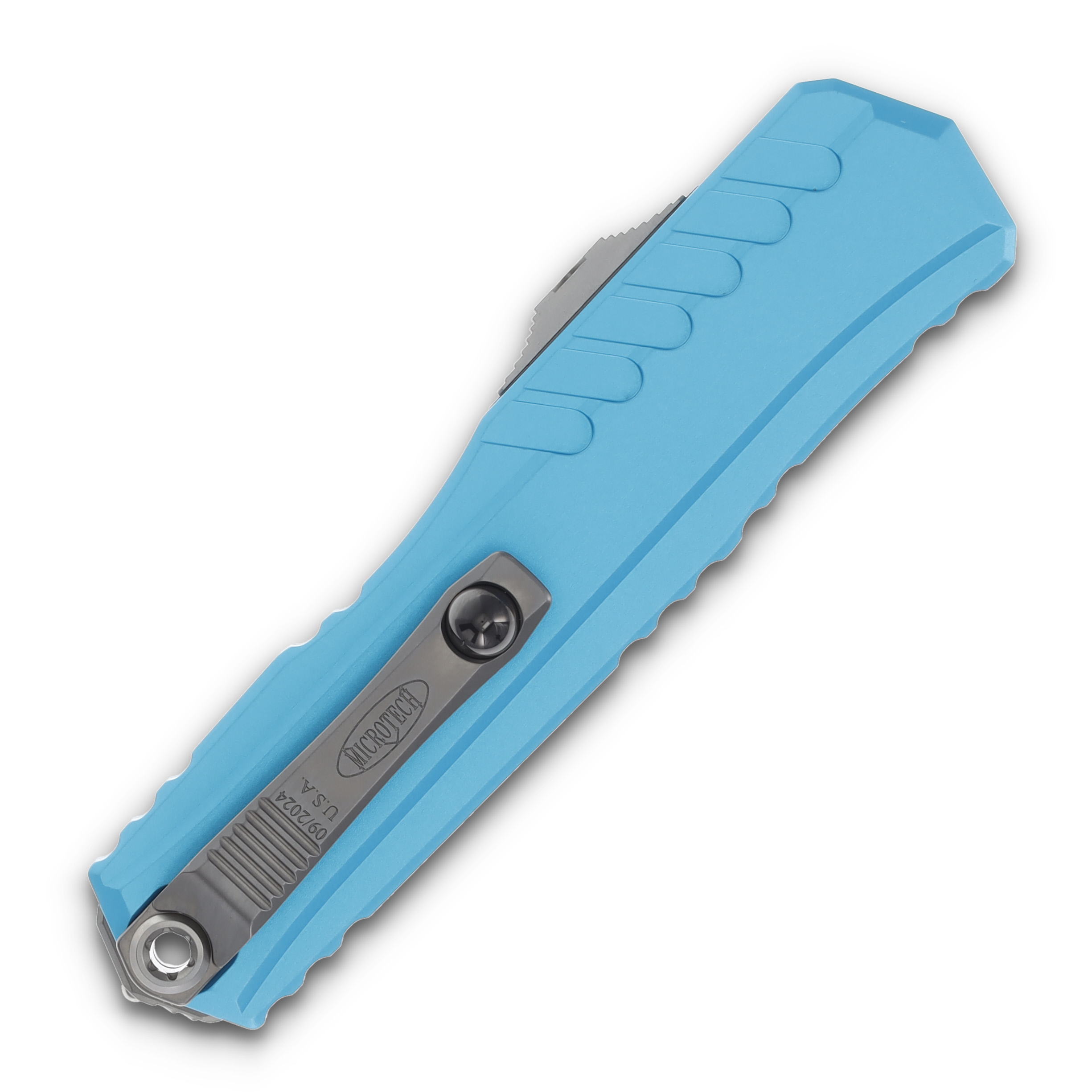 Microtech Cypher II OTF Auto Turquoise 3.5in Stonewash Part Serrated Dagger AUMT124211TQ View 2