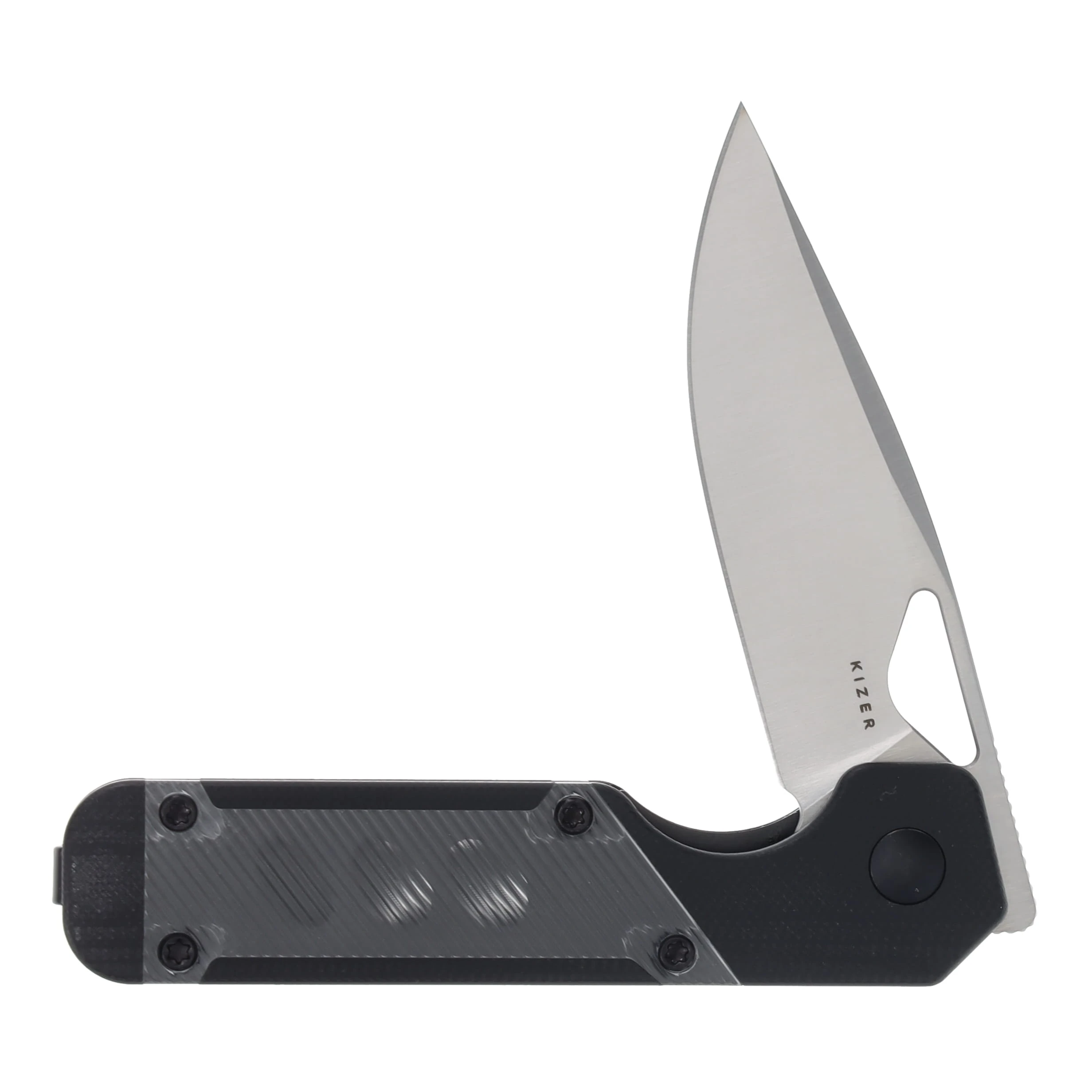 Kizer Mini Militaw Gray Over Black 2.82 Inch Plain Satin Drop Point V3634SA3 View 3