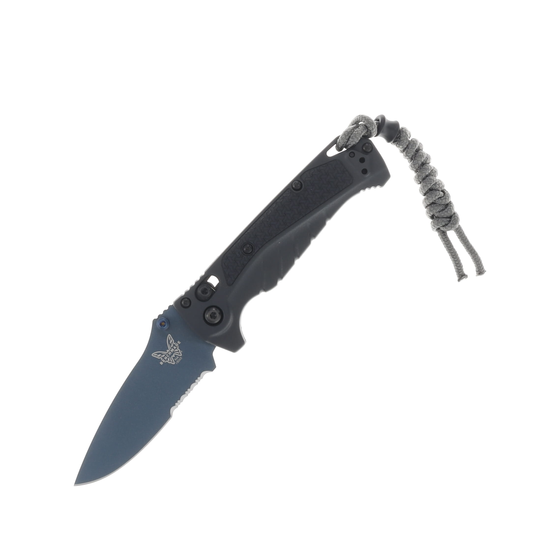 Benchmade Mini Adira Tempest Gray 3.21in Part Serr Blue Drop Point BM18065SBT-01 View 1
