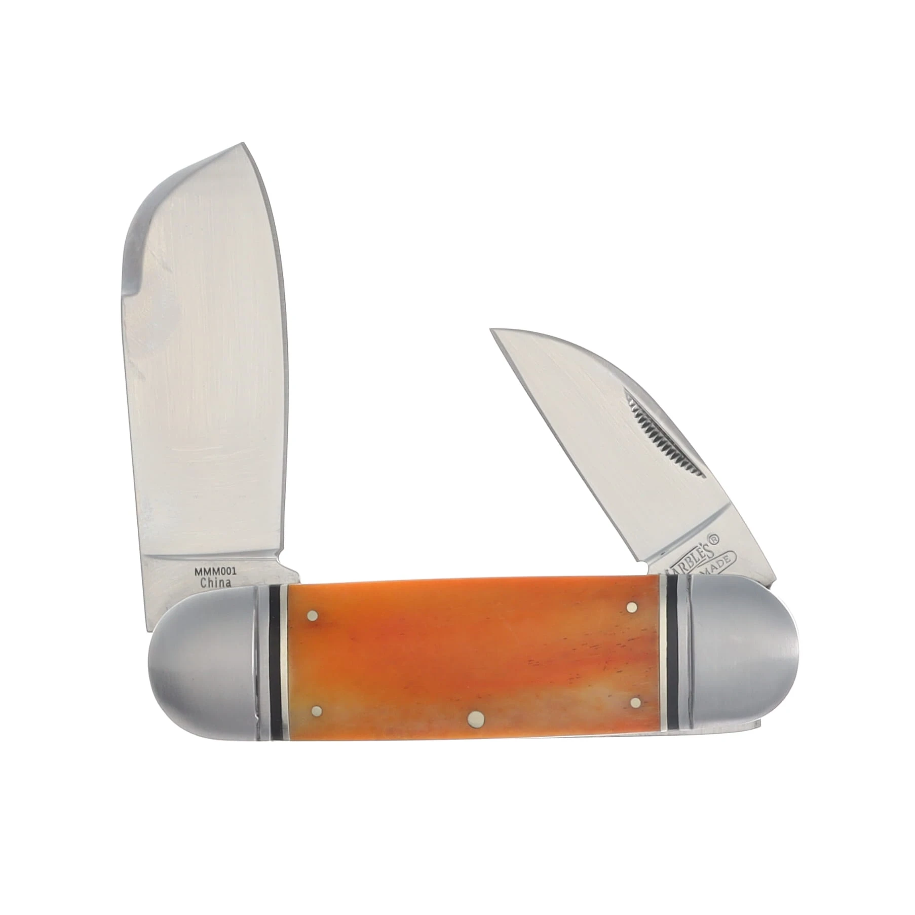 Marbles's Master Made Large Elephant Toenail Folding Knife Smooth Orange Handle MMM001 View 2