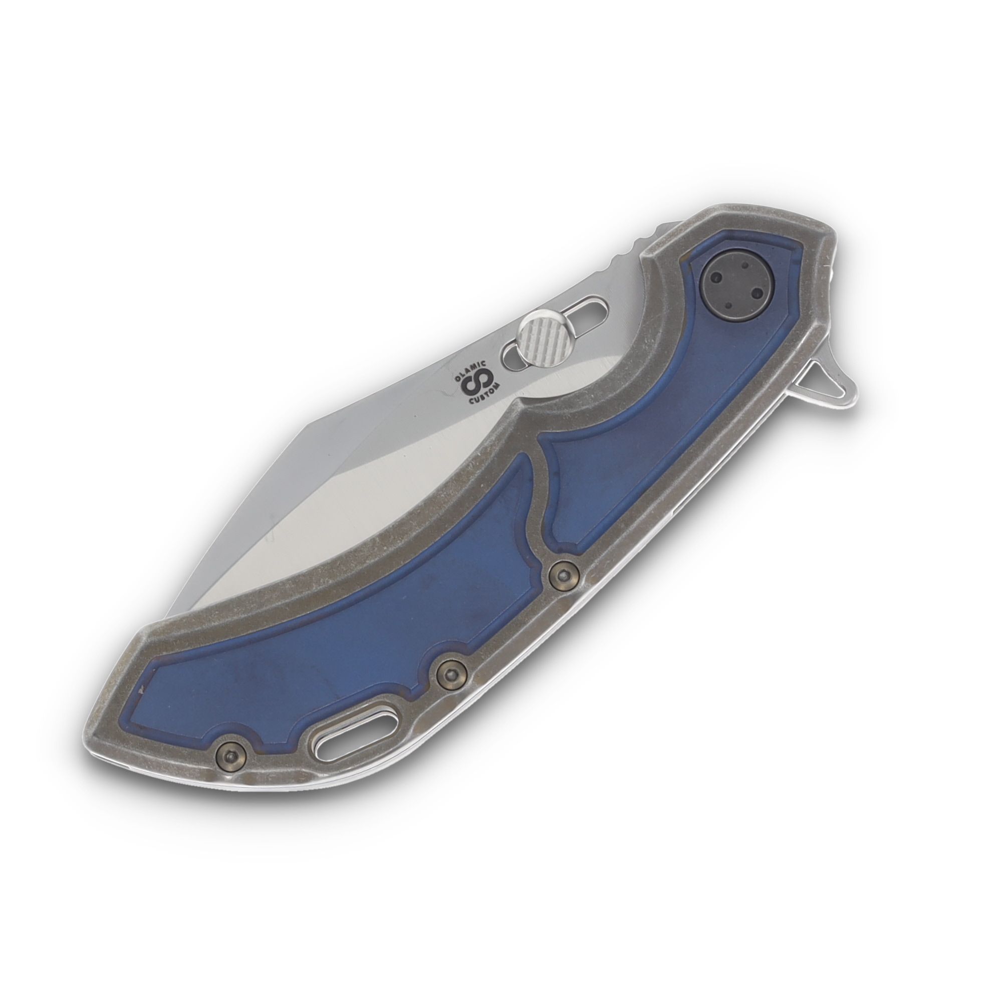 Olamic Wayfarer 247 Folding Knife 180C Satin S90V Cutlass Blue/Bronze Stonewash Titanium Frame Story 180C View 5