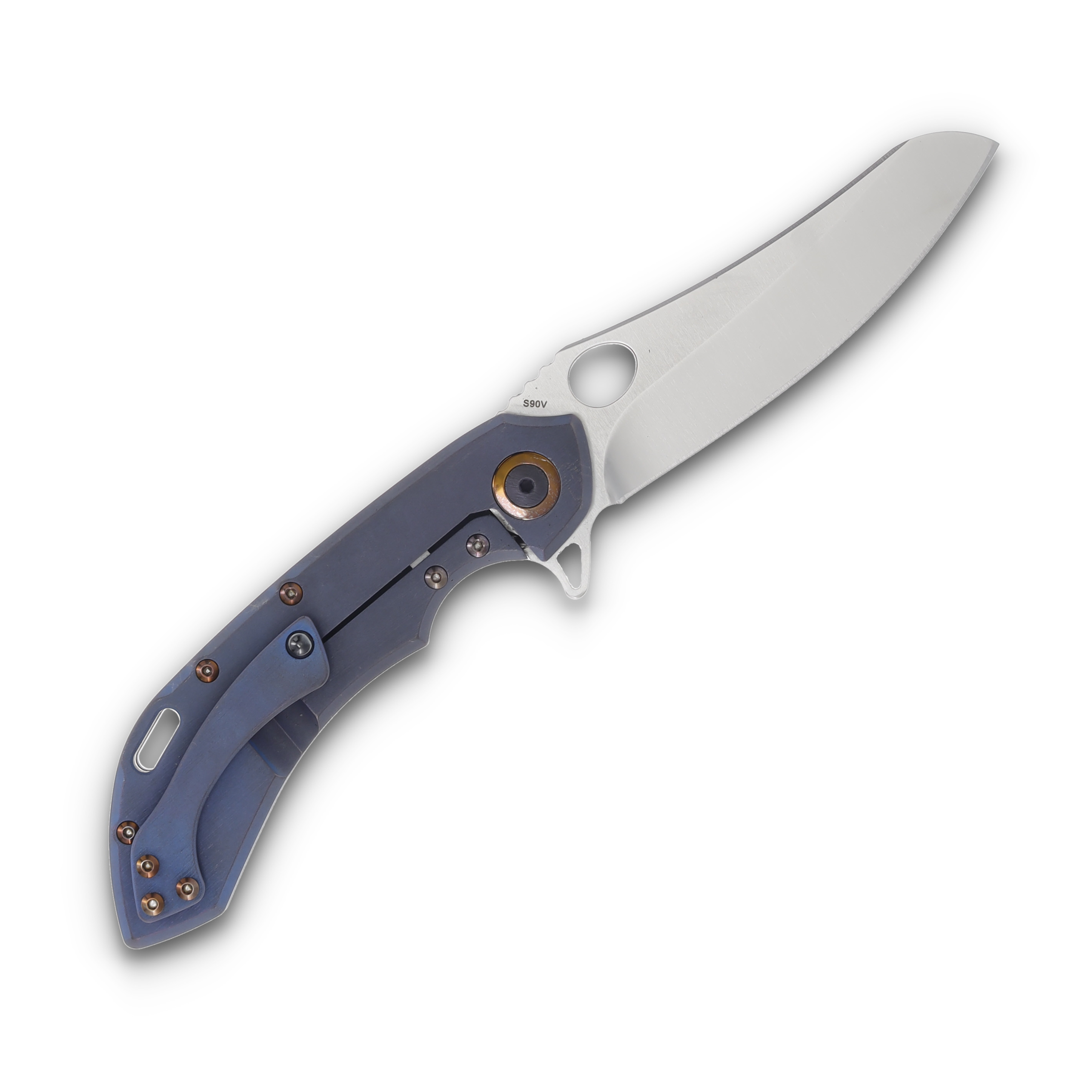 Olamic Wayfarer 247 Folding Knife 178M Satin S90V Mouflon Kinetic Ocean with Brurple Accents 178M View 2