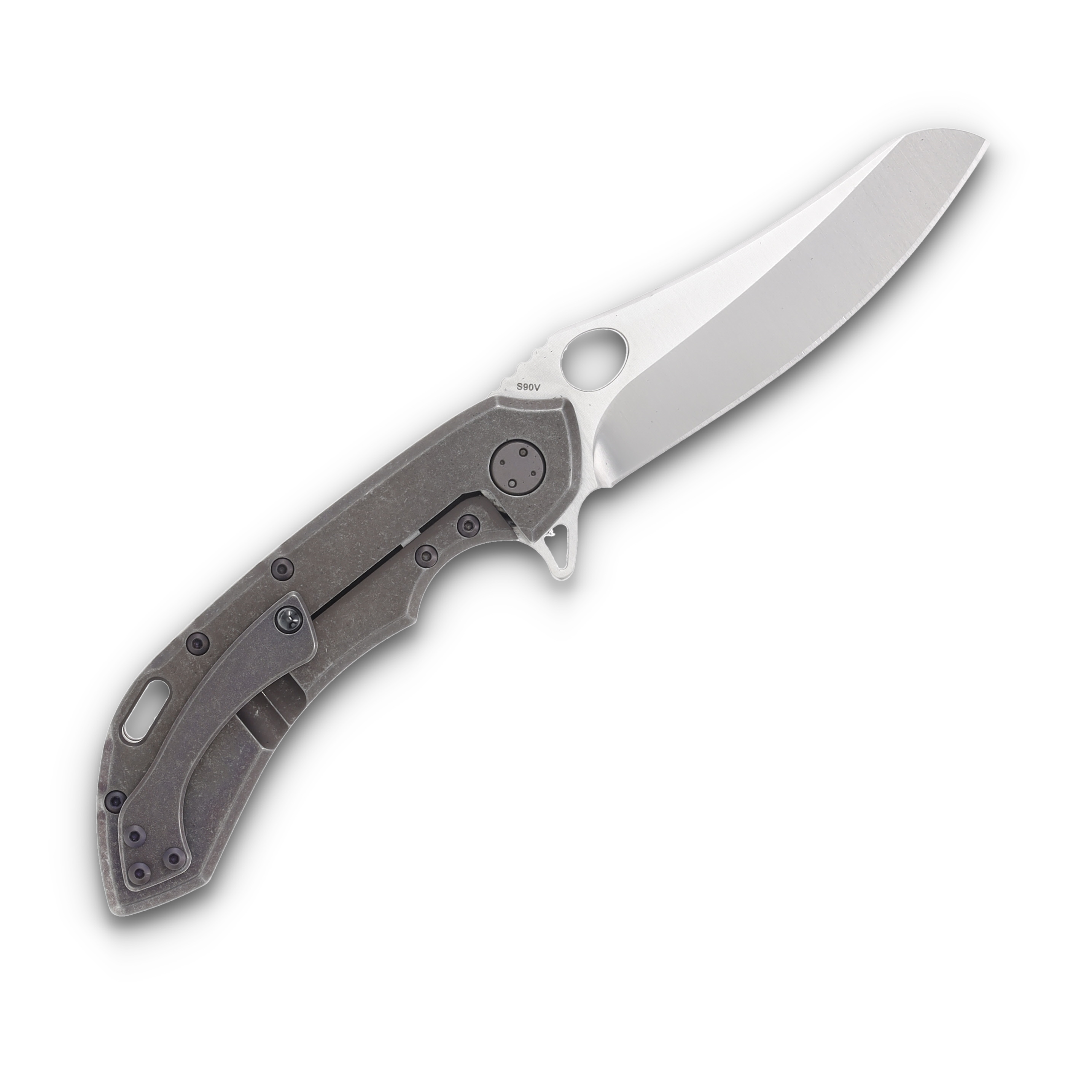 Olamic Wayfarer 247 Folding Knife 177M Satin S90V Mouflon Deep Purple Stonewash with Partial Waveform 177M View 2