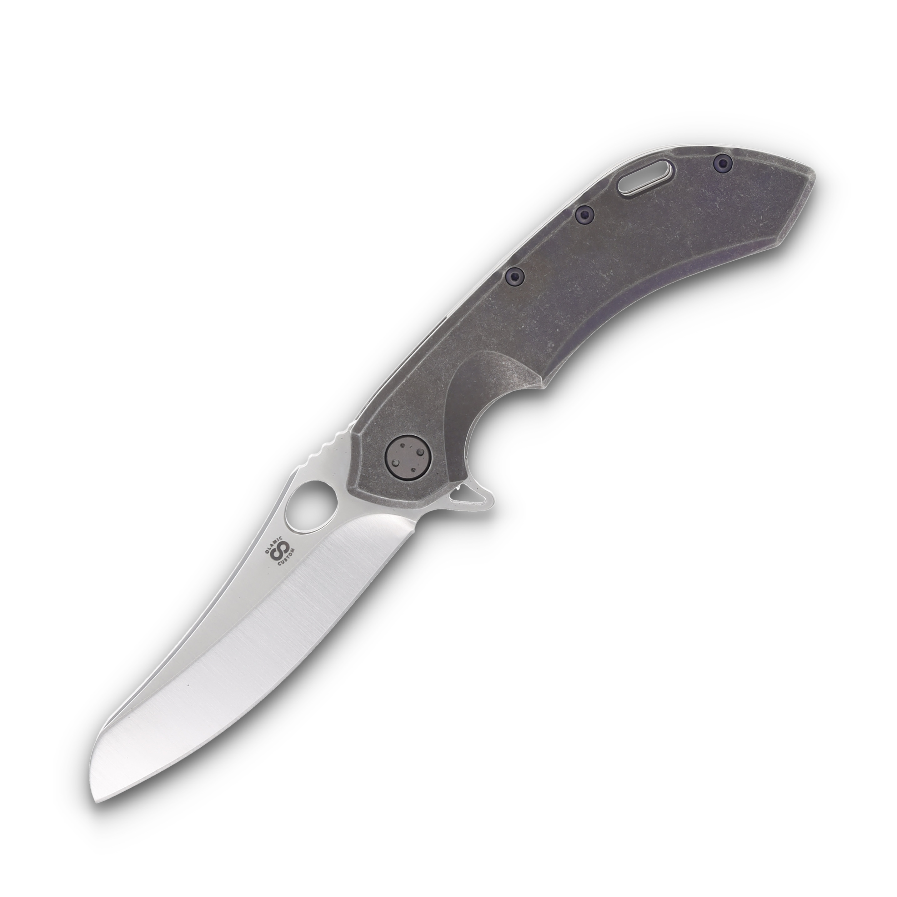 Olamic Wayfarer 247 Folding Knife 177M Satin S90V Mouflon Deep Purple Stonewash with Partial Waveform 177M View 1