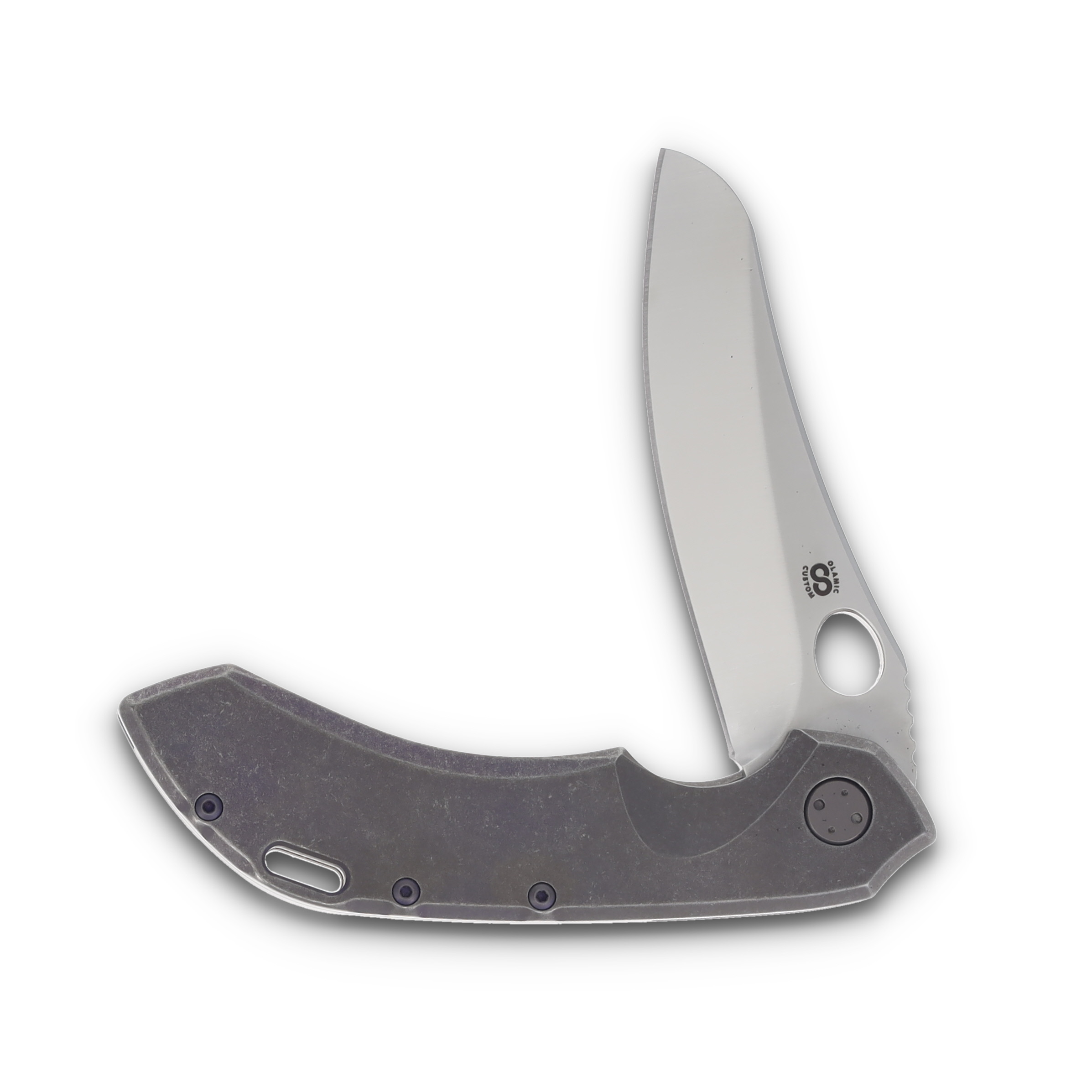 Olamic Wayfarer 247 Folding Knife 177M Satin S90V Mouflon Deep Purple Stonewash with Partial Waveform 177M View 3